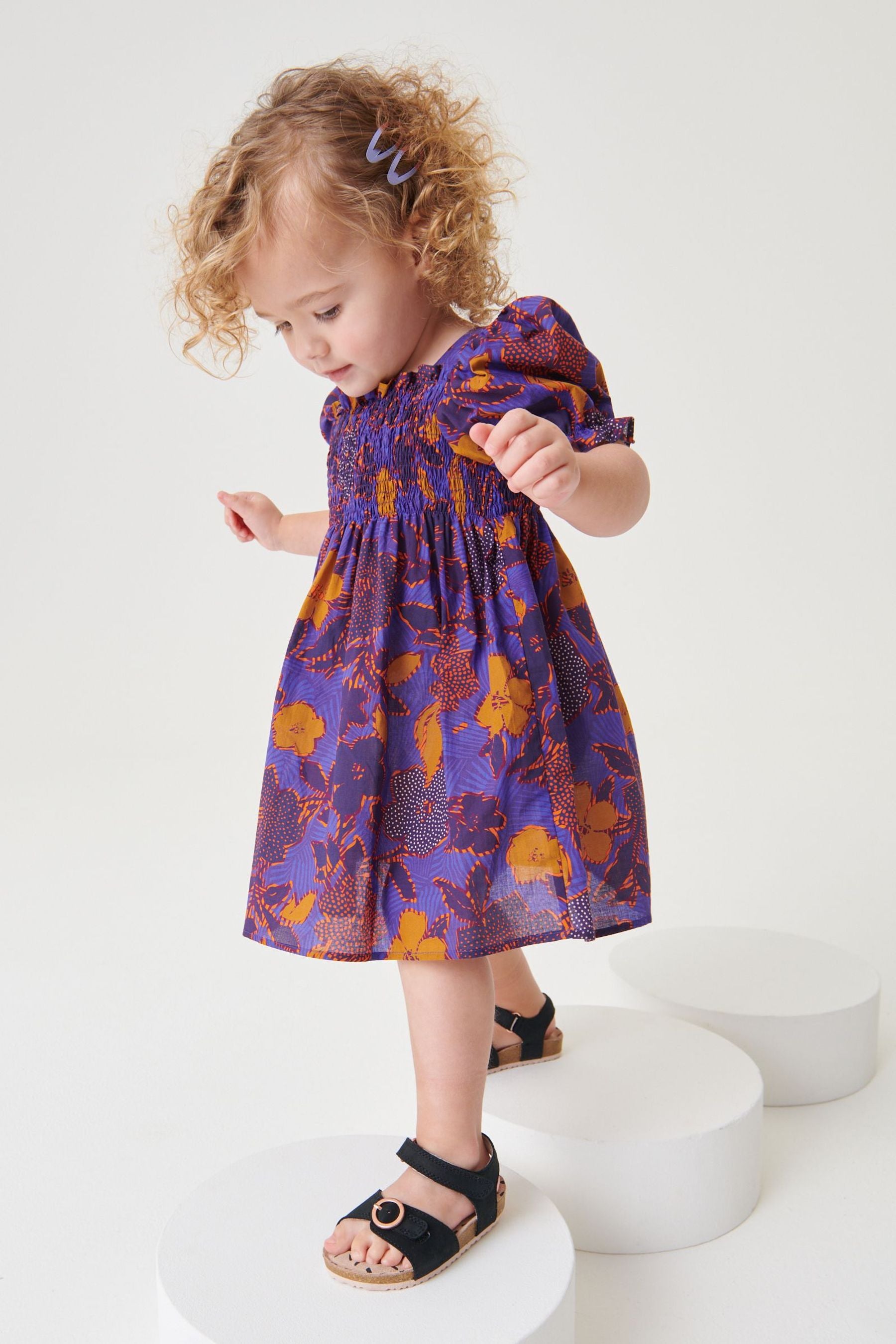 Purple Tribal Shirred Cotton Dress (3mths-7yrs)