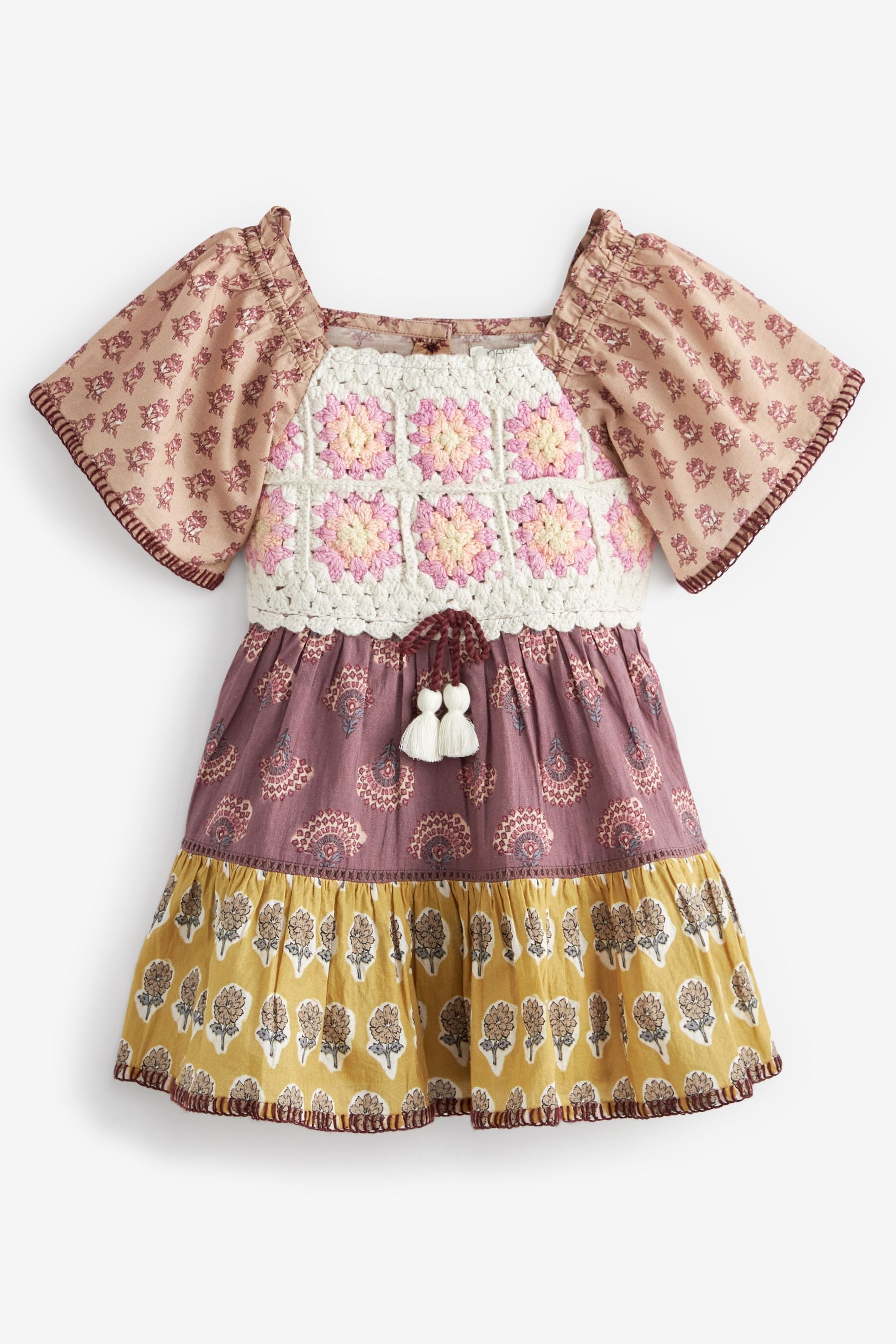 Pink Patchwork Tiered Crochet Dress (3mths-7yrs)