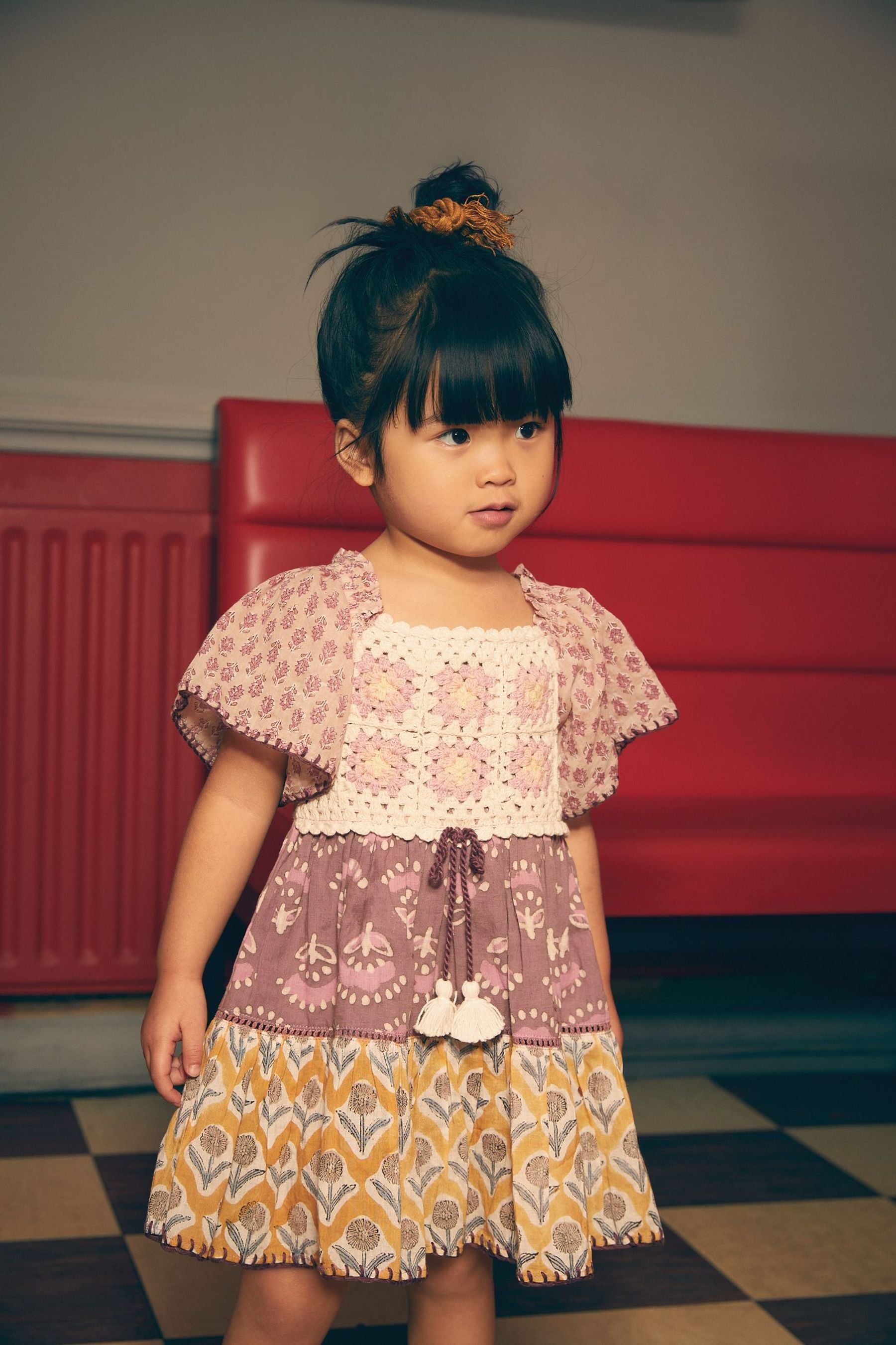 Pink Patchwork Tiered Crochet Dress (3mths-7yrs)