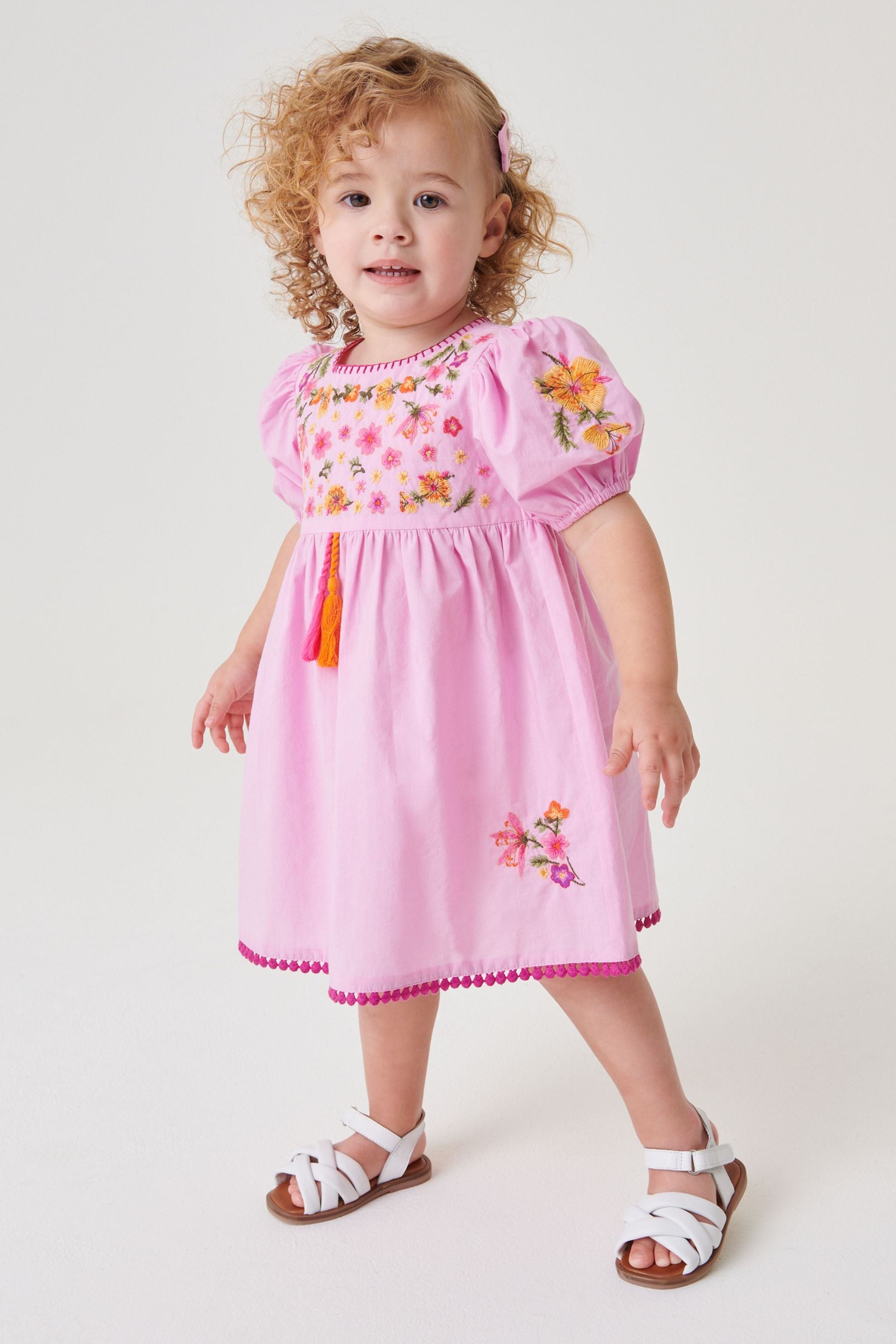 Lilac Purple Embroidered Puff Sleeve Dress (3mths-8yrs)