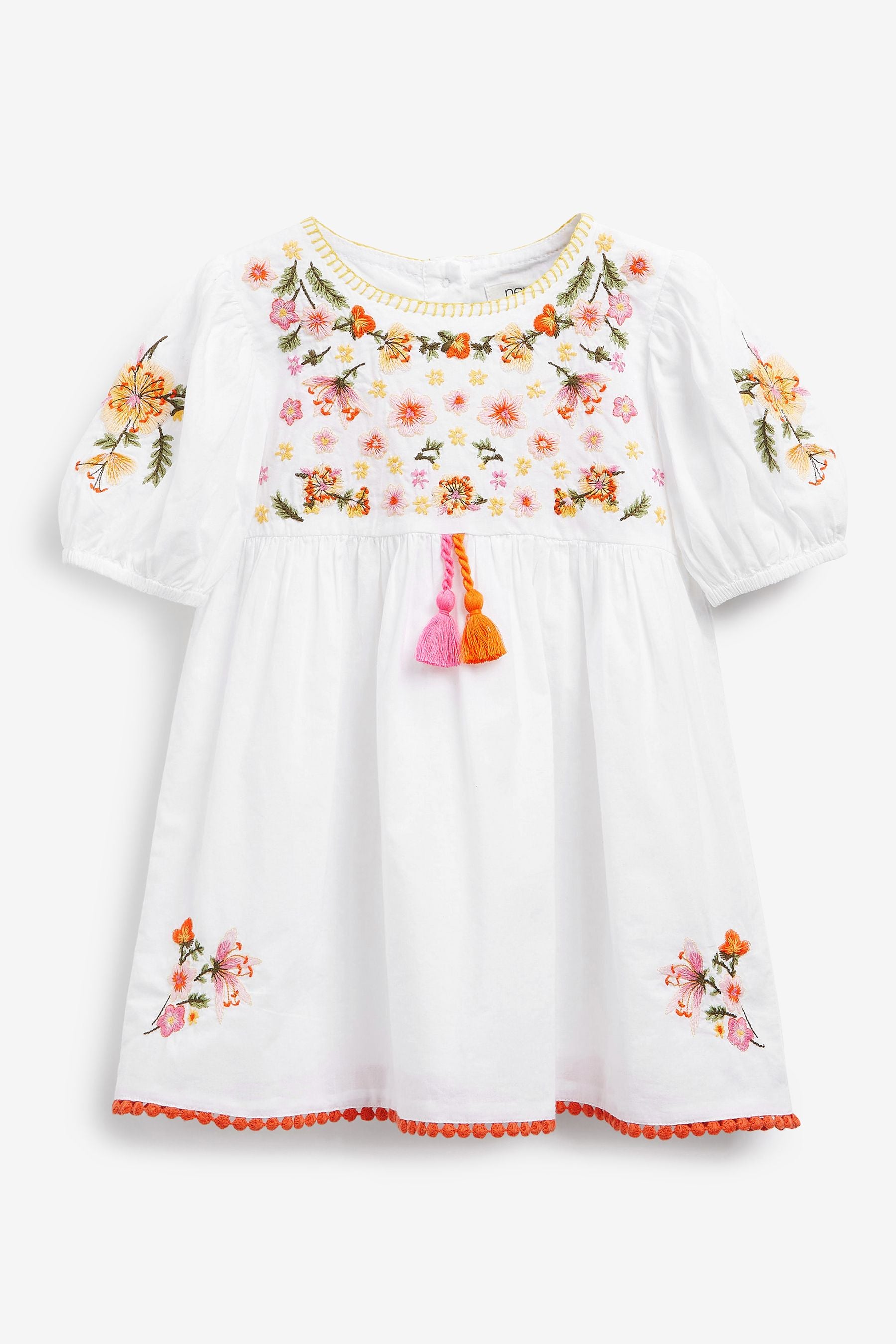 White Embroidered Puff Sleeve Dress (3mths-8yrs)