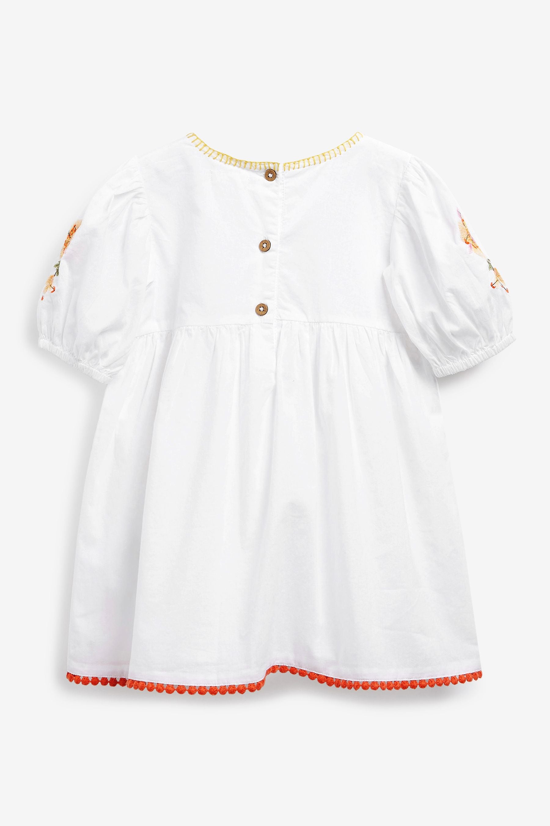 White Embroidered Puff Sleeve Dress (3mths-8yrs)