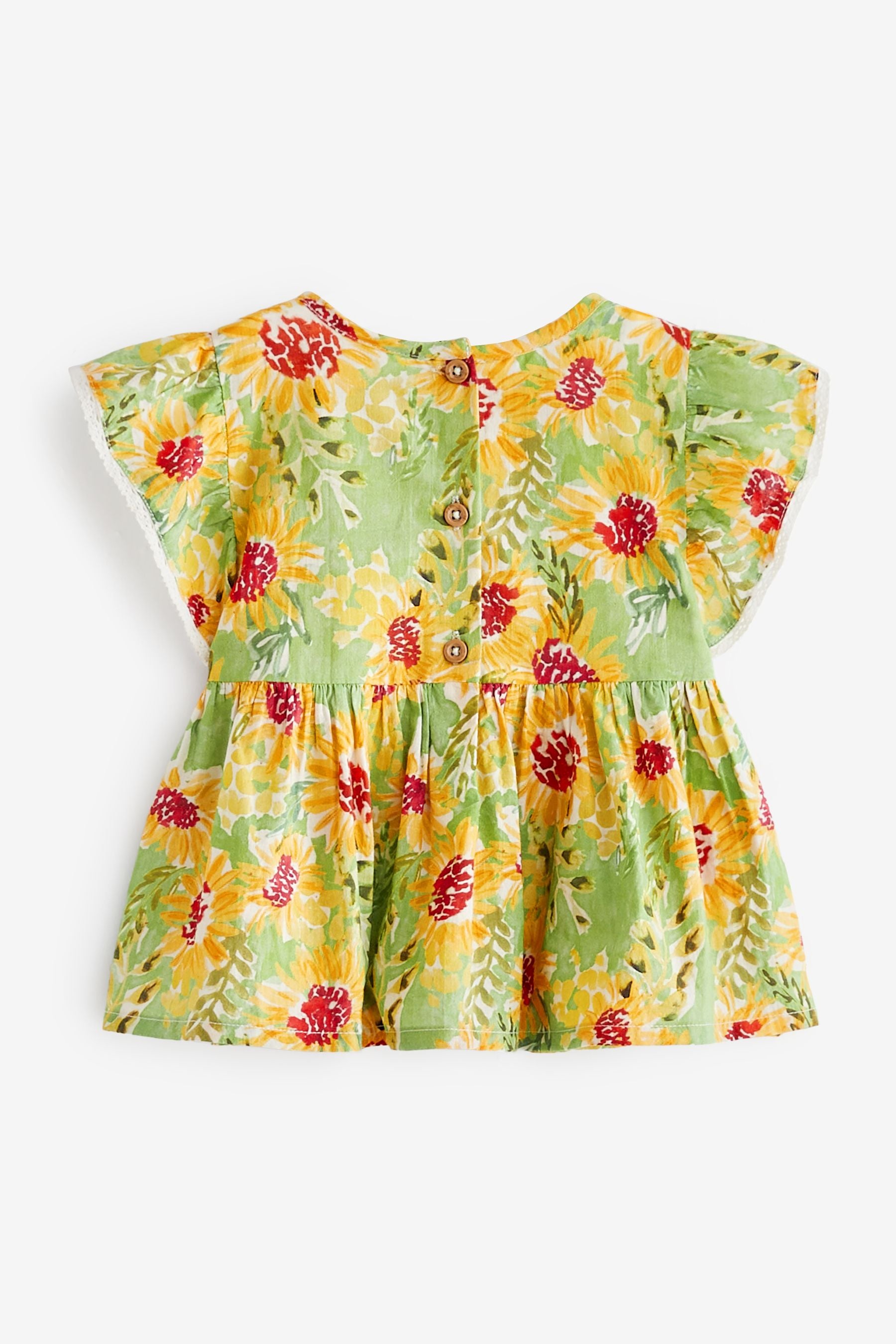 Green Tropical Lace Trim Blouse (3mths-7yrs)