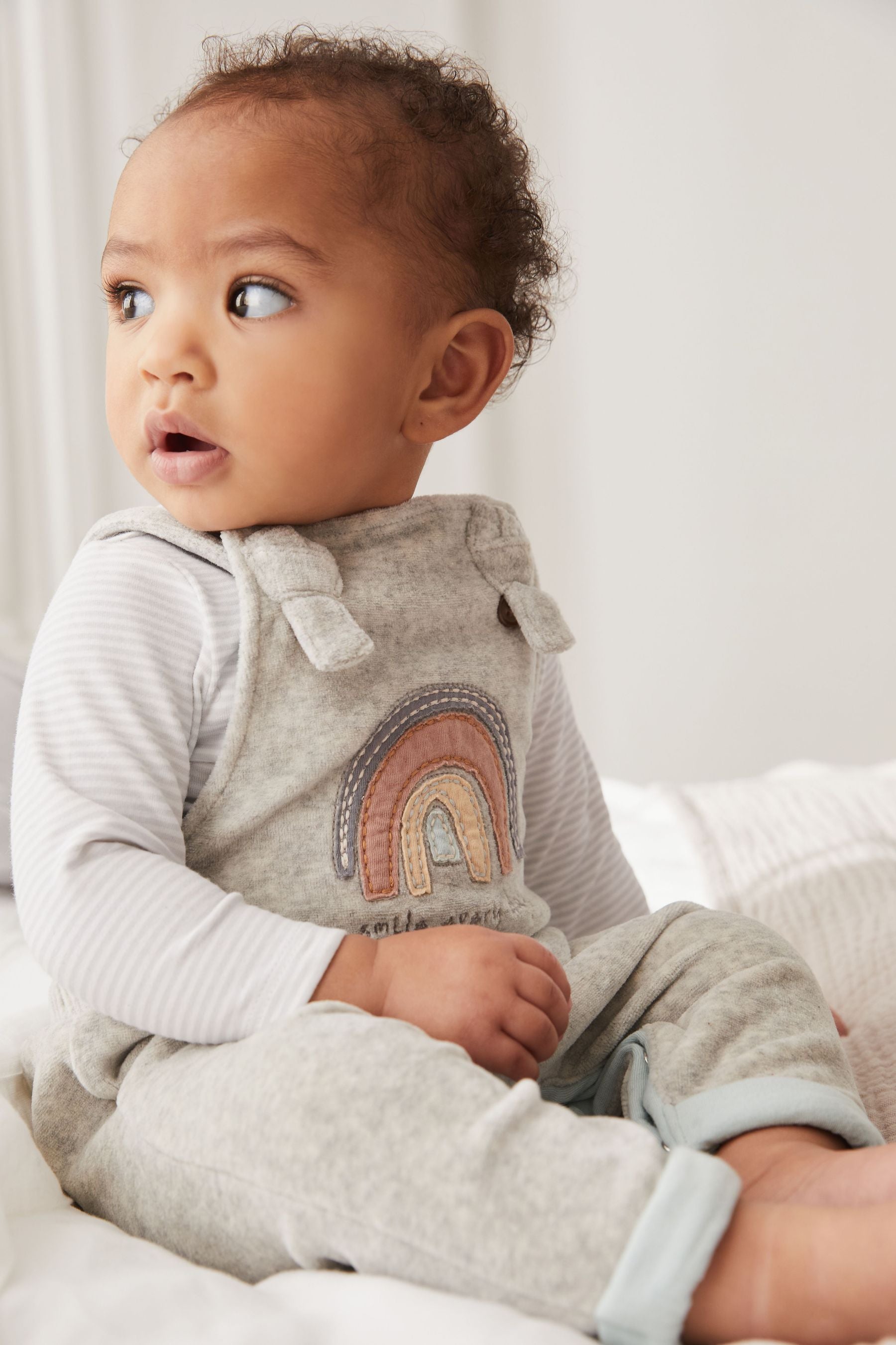 Grey Baby Rainbow Dungarees and Bodysuit Set