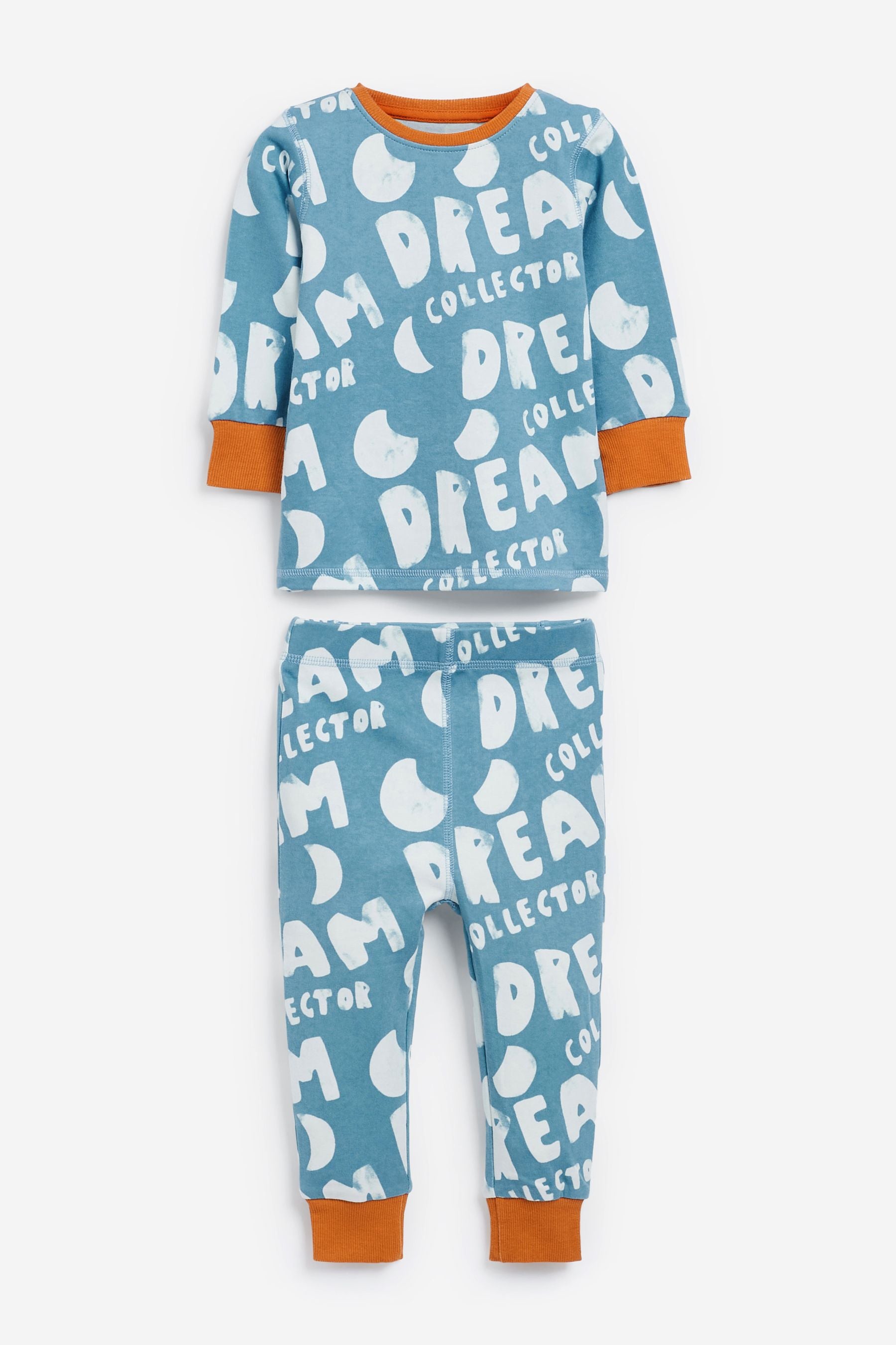 Blue/Orange 3 Pack Snuggle Slogan Pyjamas