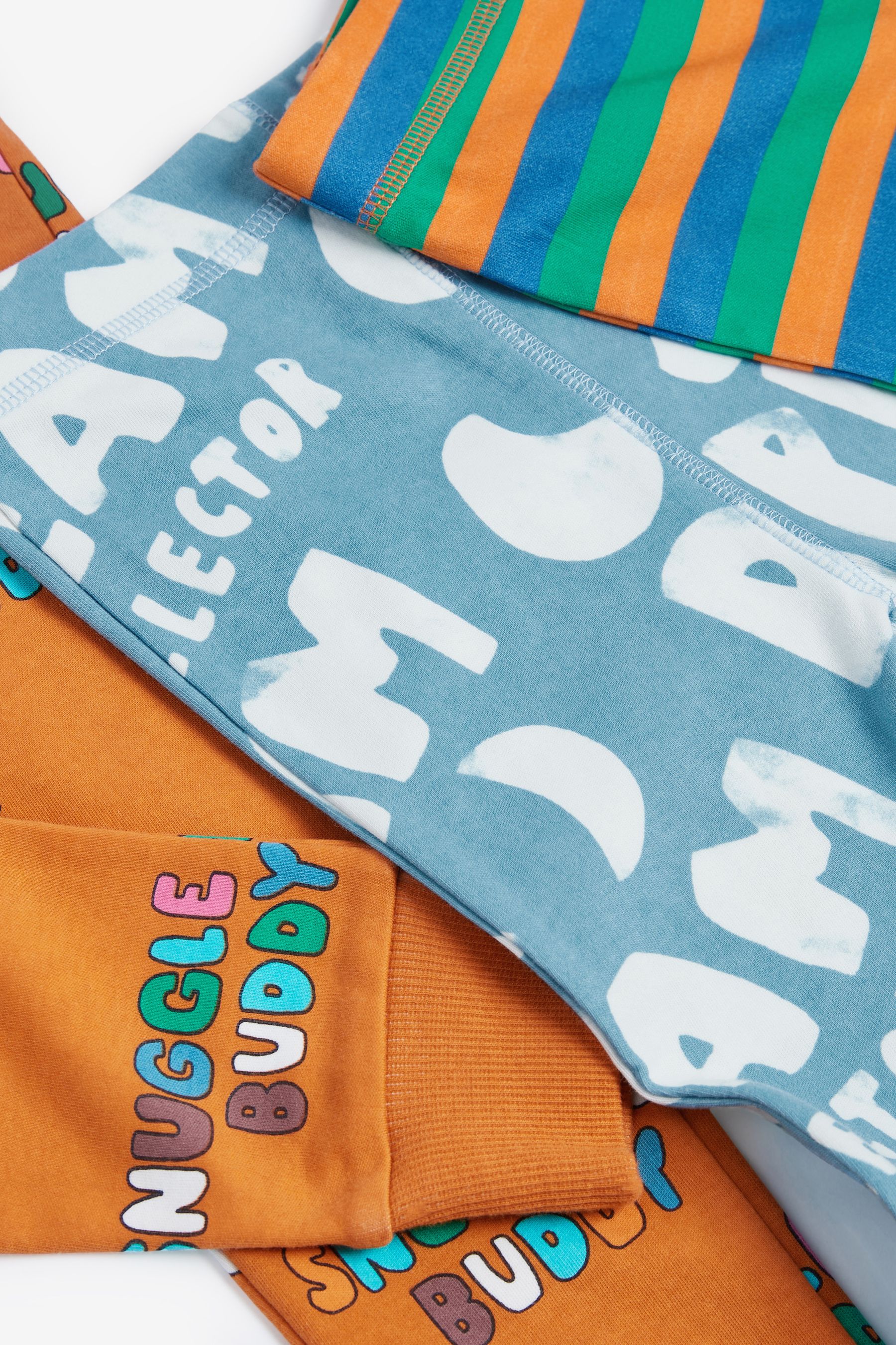 Blue/Orange 3 Pack Snuggle Slogan Pyjamas