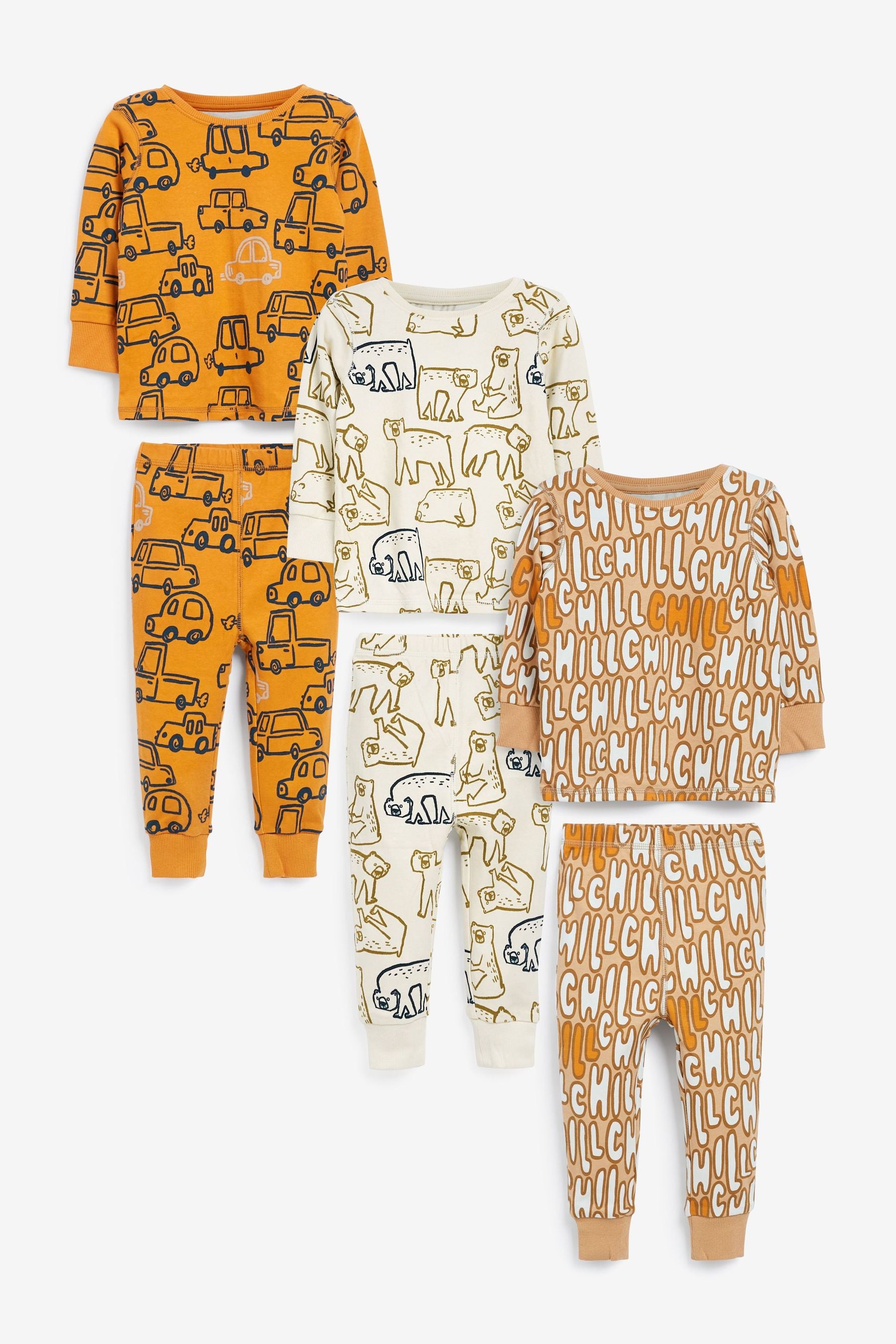 Orange 3 Pack Chill Slogan Pyjamas