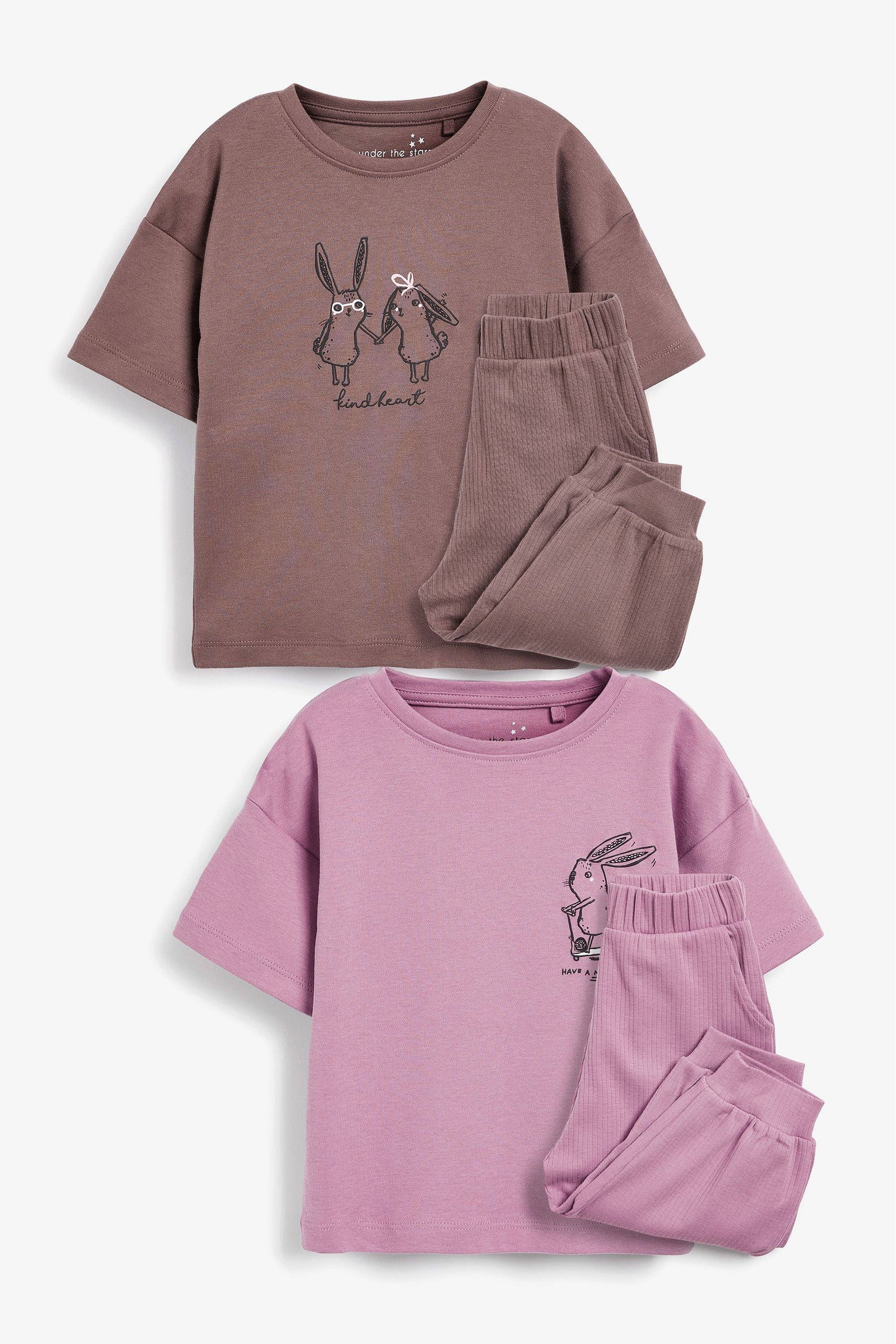 Pink/Purple 2 Pack Bunny Rabbit Pyjamas