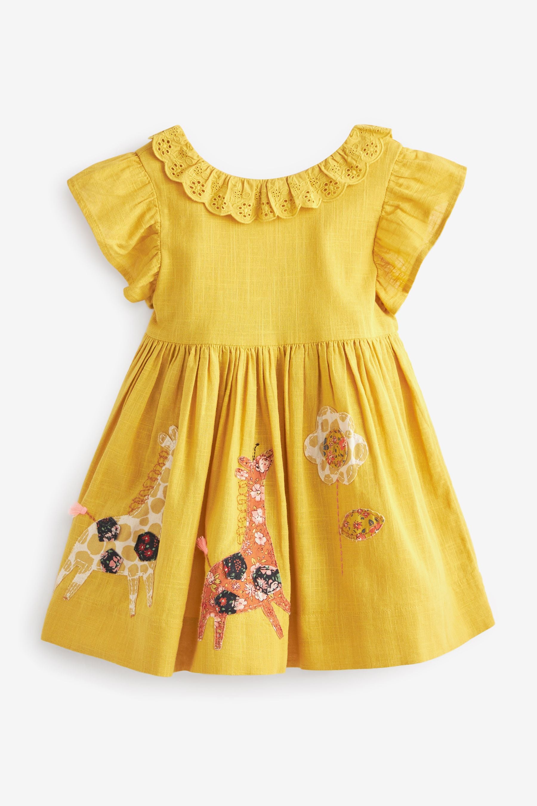 Ochre Yellow Giraffe Character Applique Dress (3mths-7yr