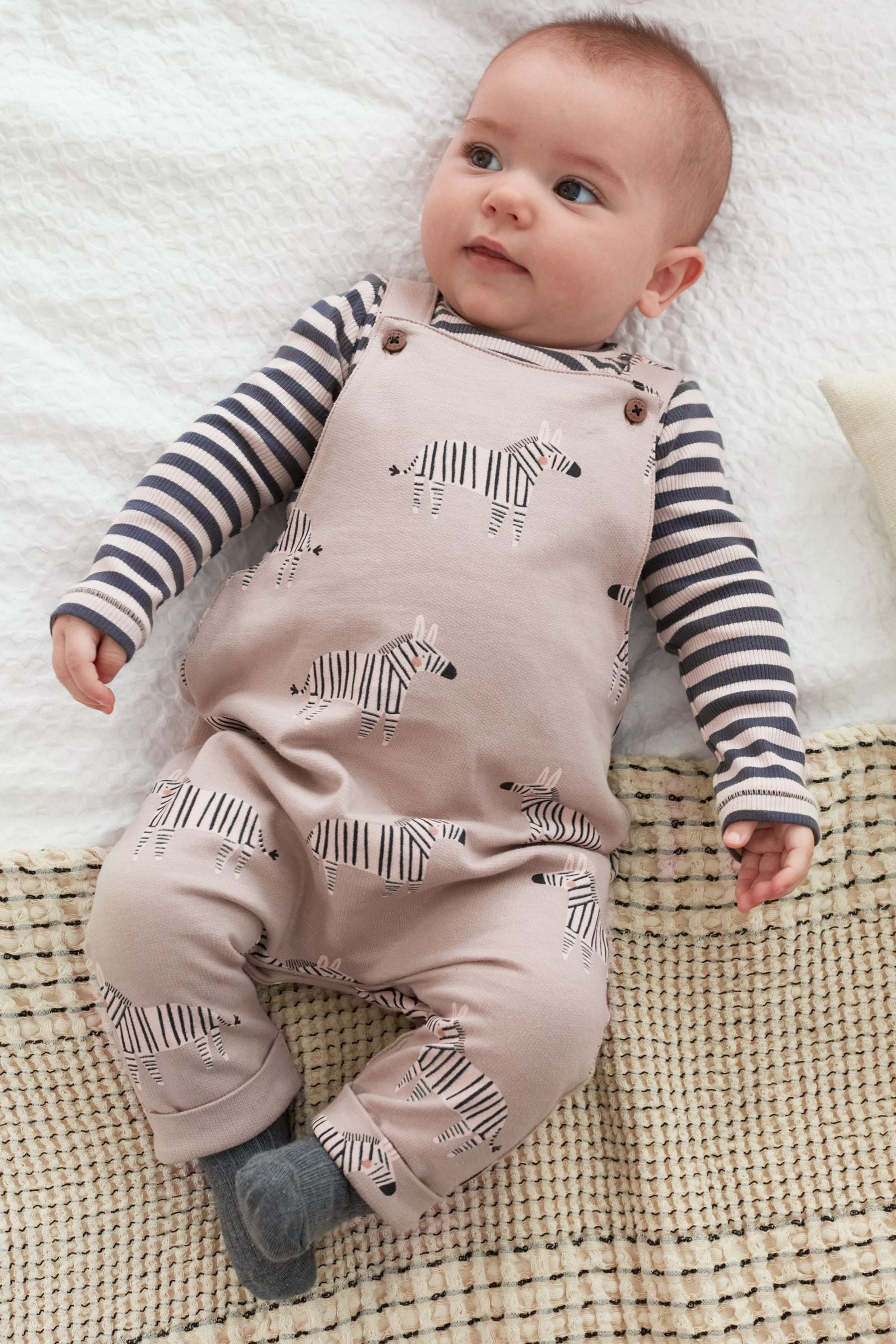 Brown/Stone Zebra Print 2 Piece Dungarees And Bodysuit Set (0mths-2yrs)