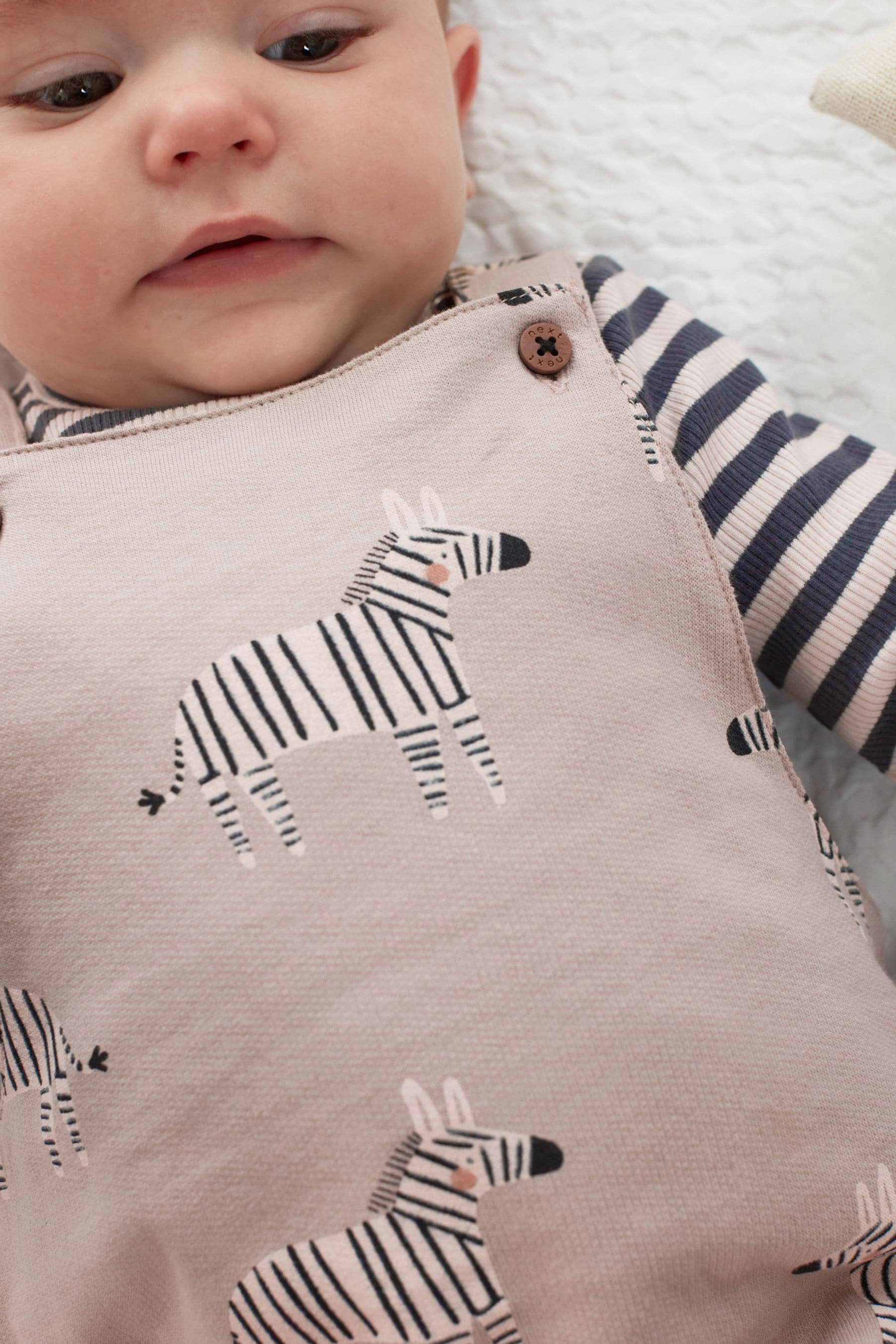 Brown/Stone Zebra Print 2 Piece Dungarees And Bodysuit Set (0mths-2yrs)