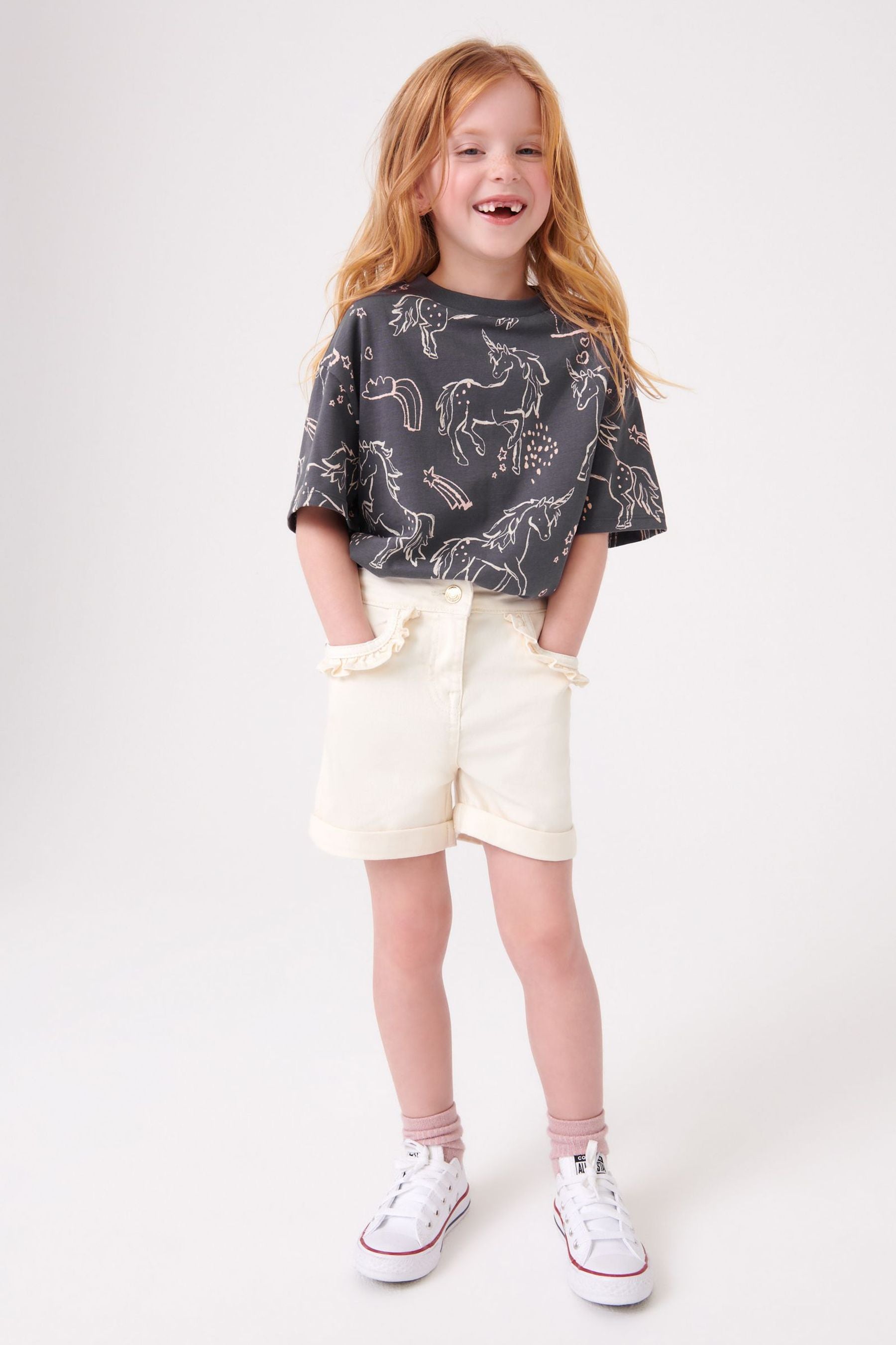 Ecru White Frill Detail Denim Shorts (3-16yrs)