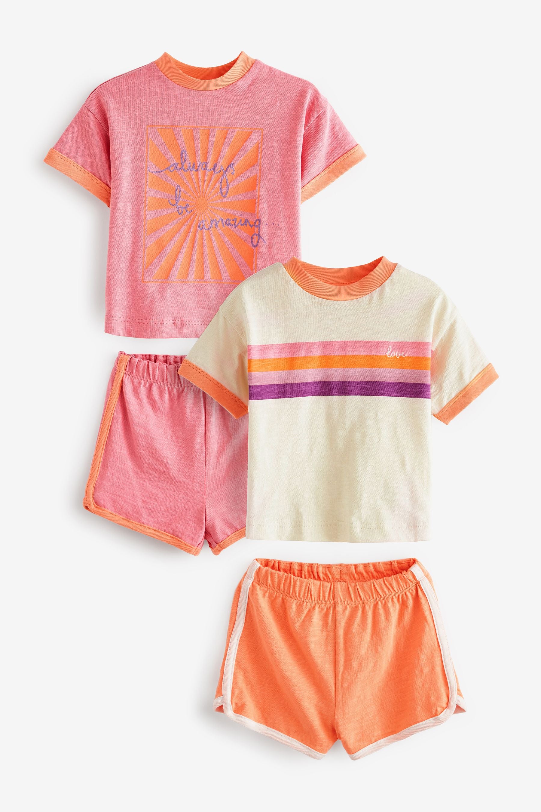 Orange/Pink Retro 2 Pack Short Pyjamas (9mths-16yrs)