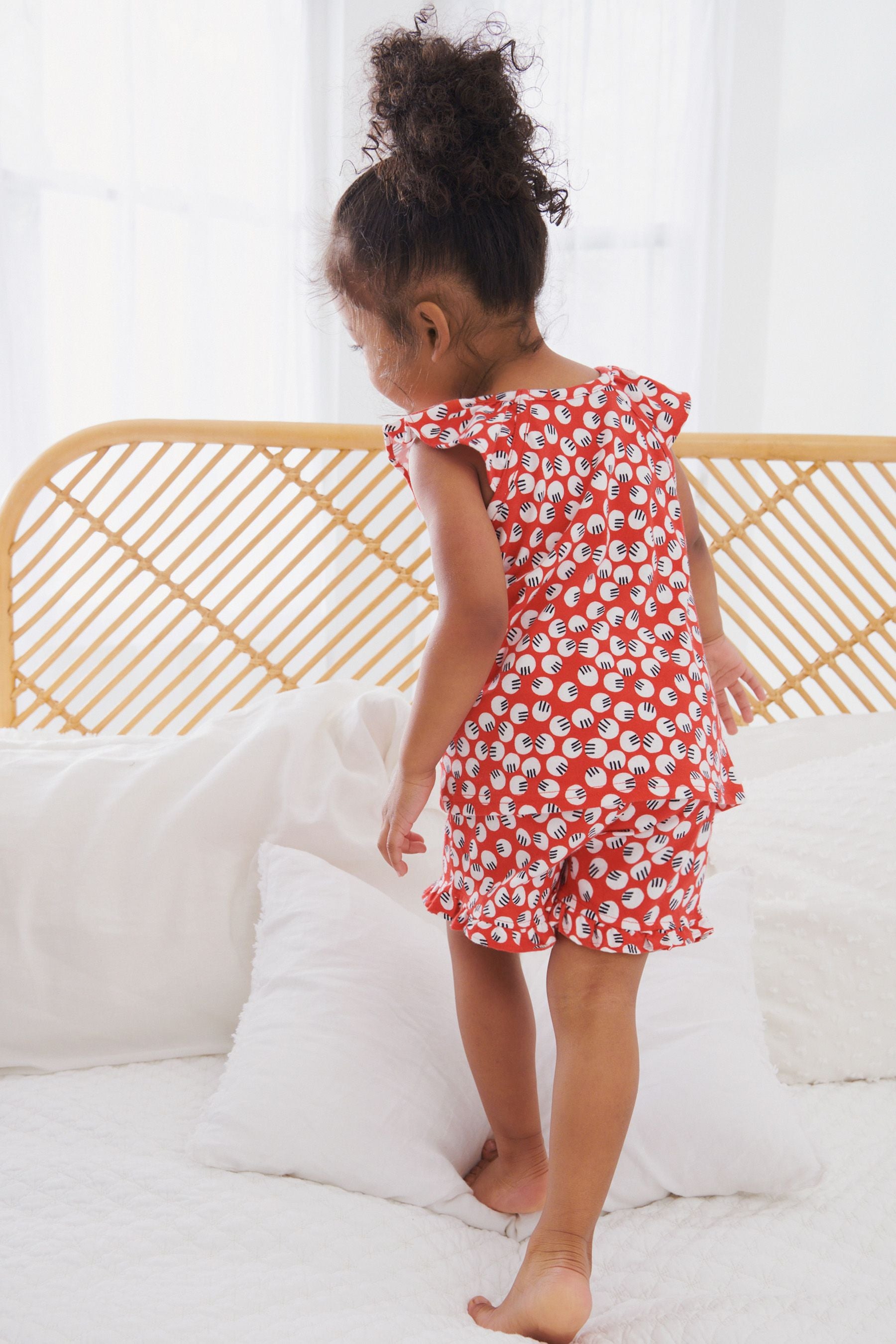 Red/White/Navy Floral 3 Pack Shirred Neck Pyjama Shorts (9mths-8yrs)