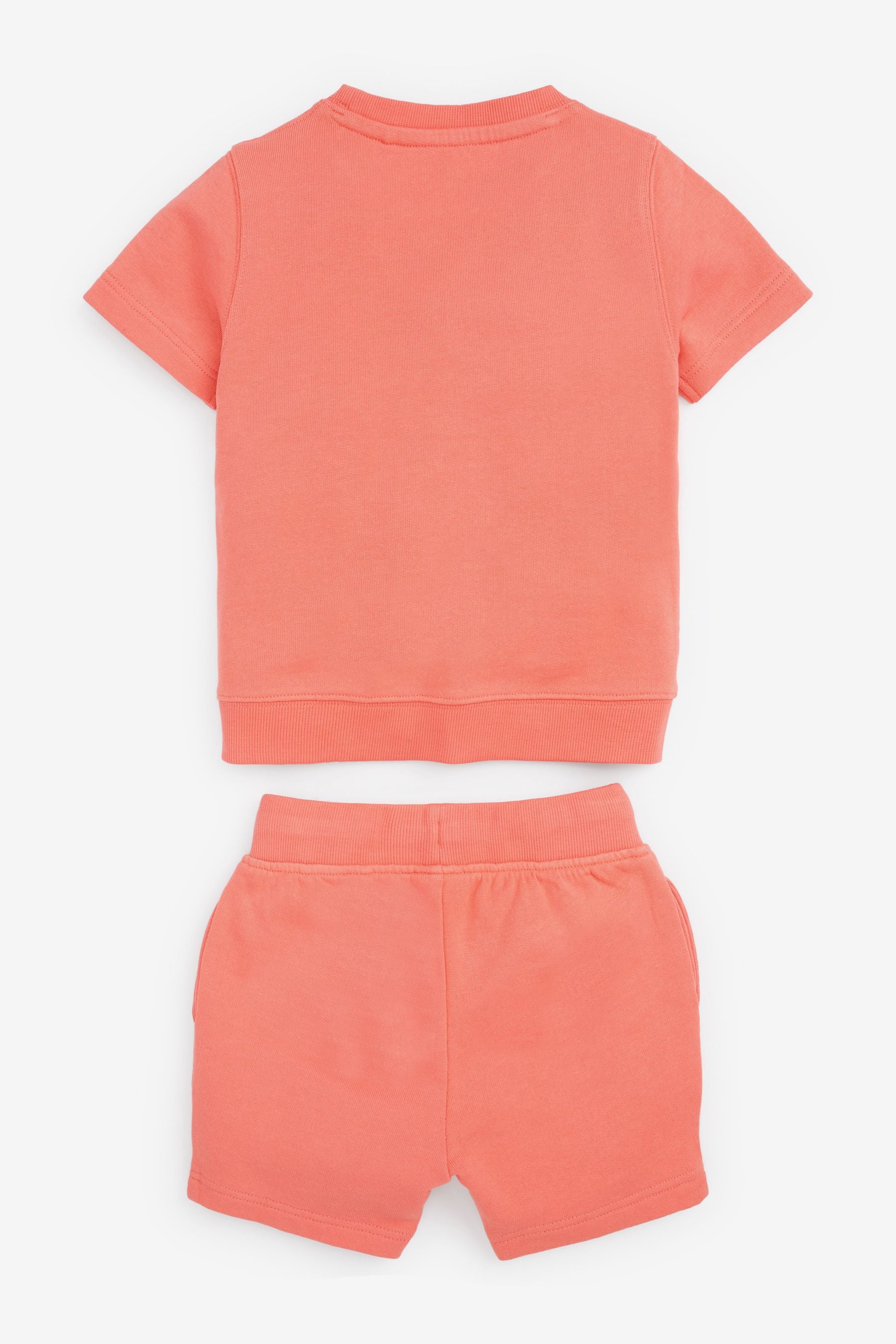 Coral Orange Plain Sweat T-Shirt And Shorts Set (3mths-7yrs)