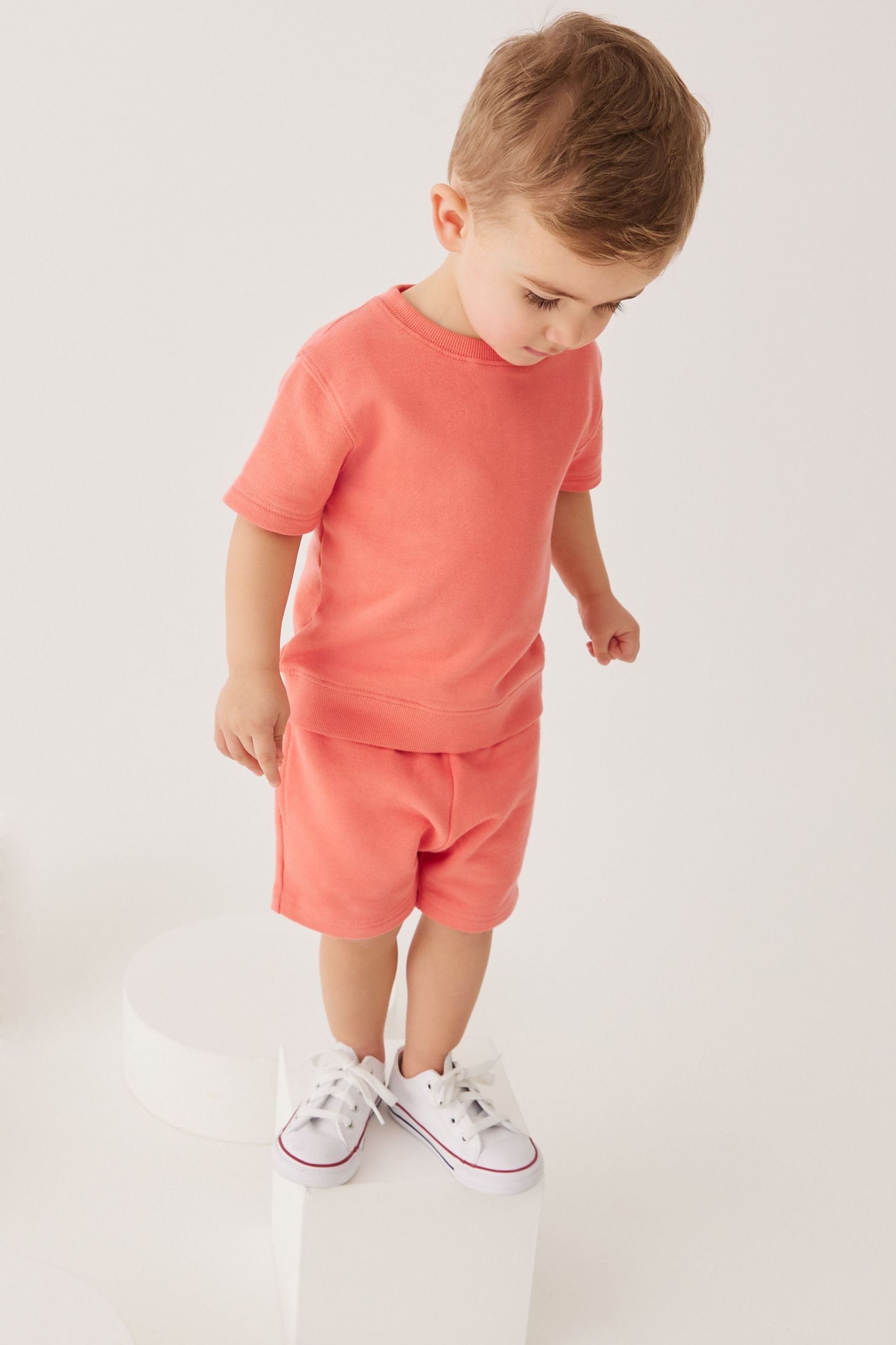 Coral Orange Plain Sweat T-Shirt And Shorts Set (3mths-7yrs)