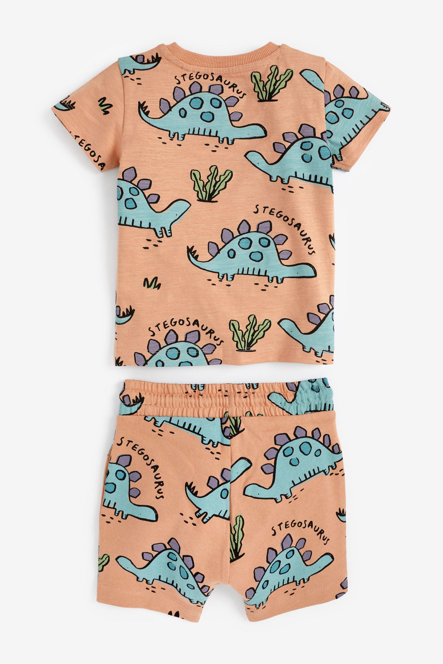 Peach Orange Dino All Over Printed T-Shirt and Shorts Set (3mths-7yrs)