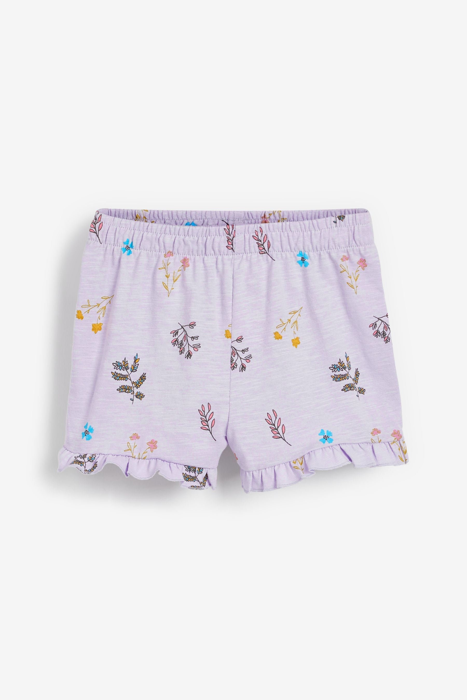 Cream/Lilac Floral Embroidery 3 Pack Short Pyjamas (9mths-12yrs)