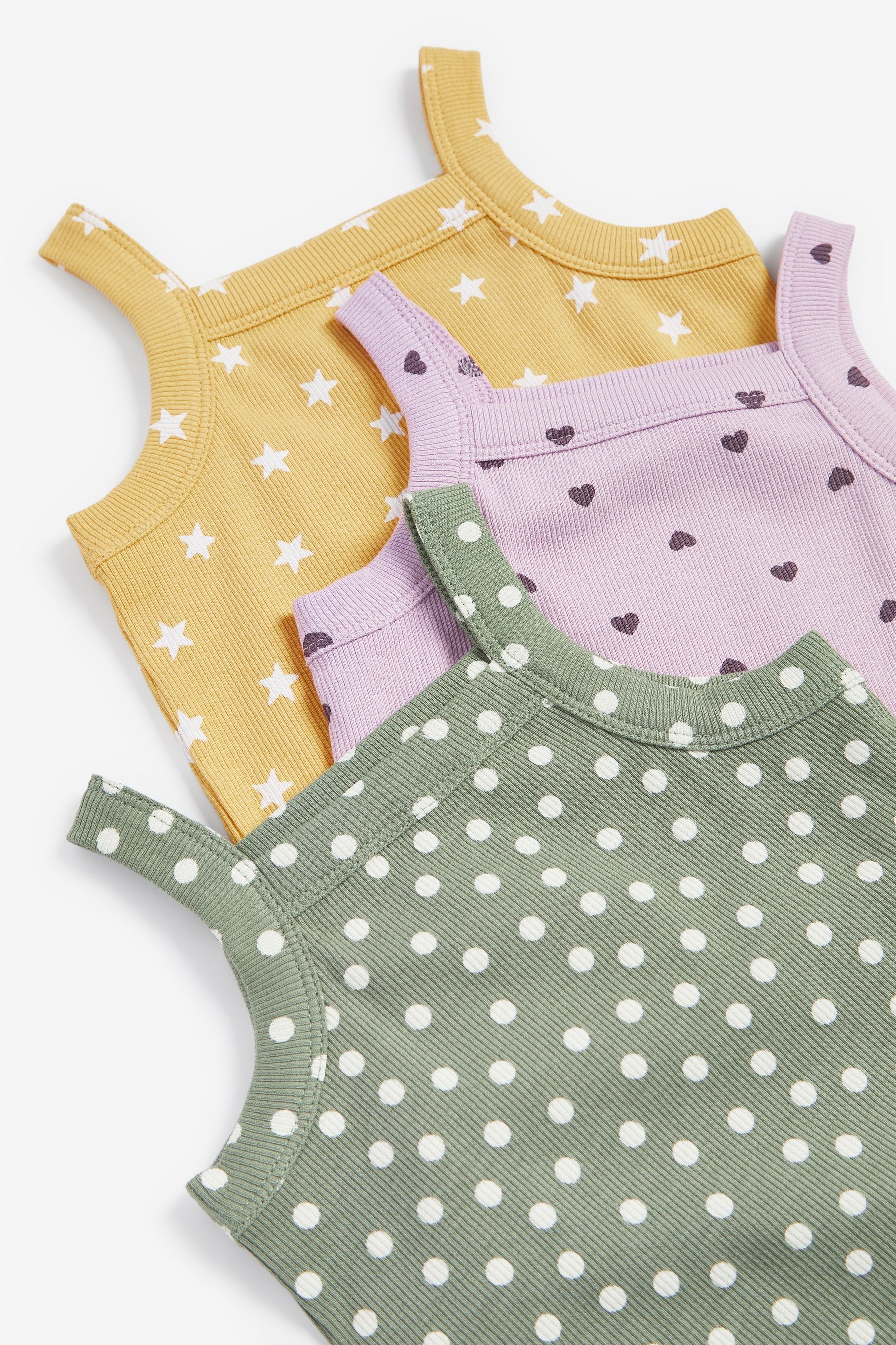 Green/Yellow/Lilac Purple Simple Print 3 Pack Cami Short Pyjamas (9mths-8yrs)