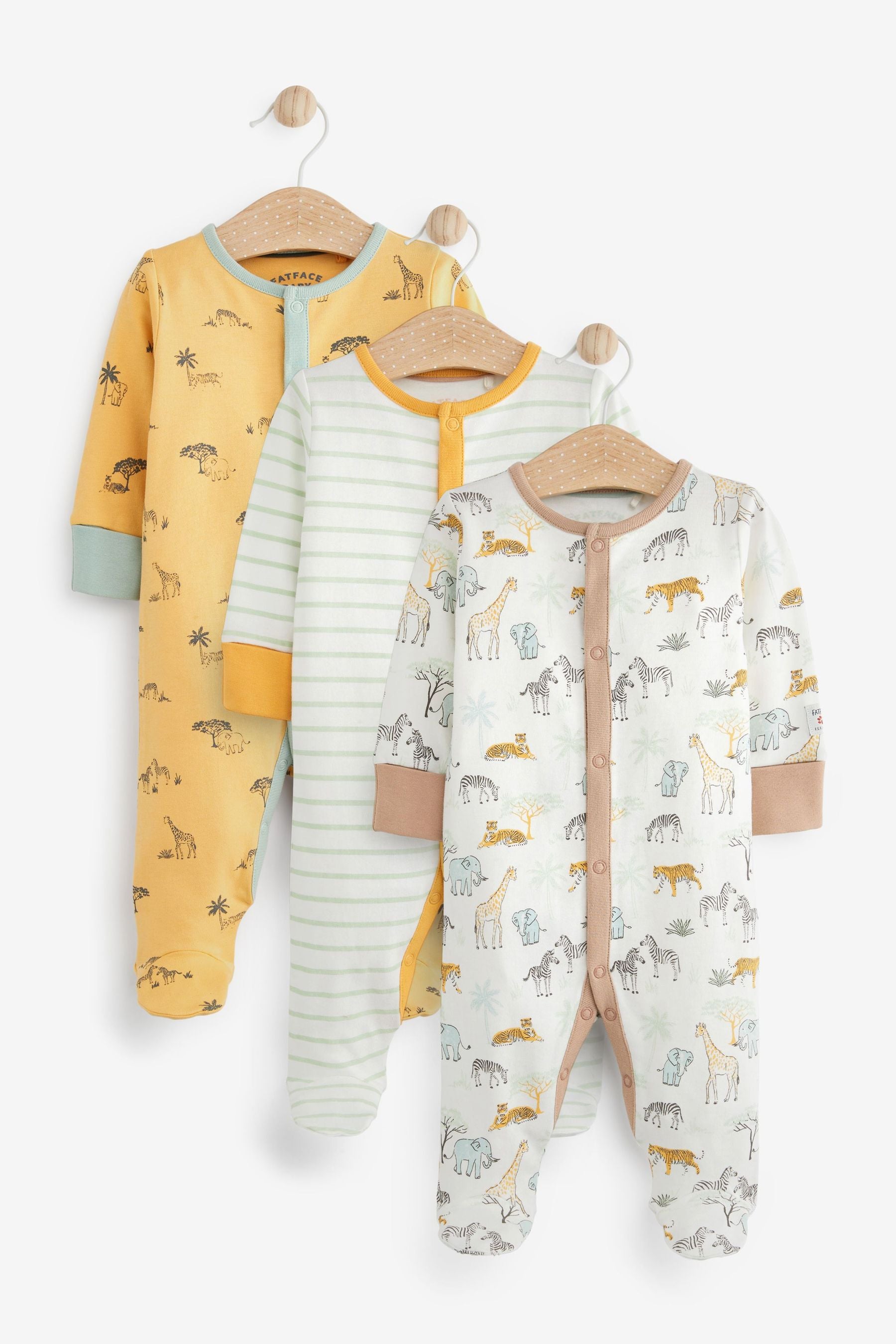 FatFace Baby Crew Safari Animal Sleepsuits 3 Pack