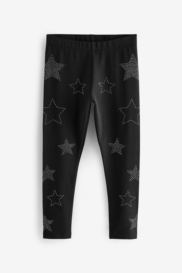 Black Star Stud Embellished Printed Leggings (3-16yrs)