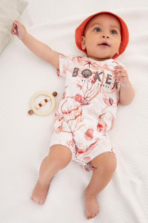 Orange Baker by Ted Baker Printed Romper And Hat Set