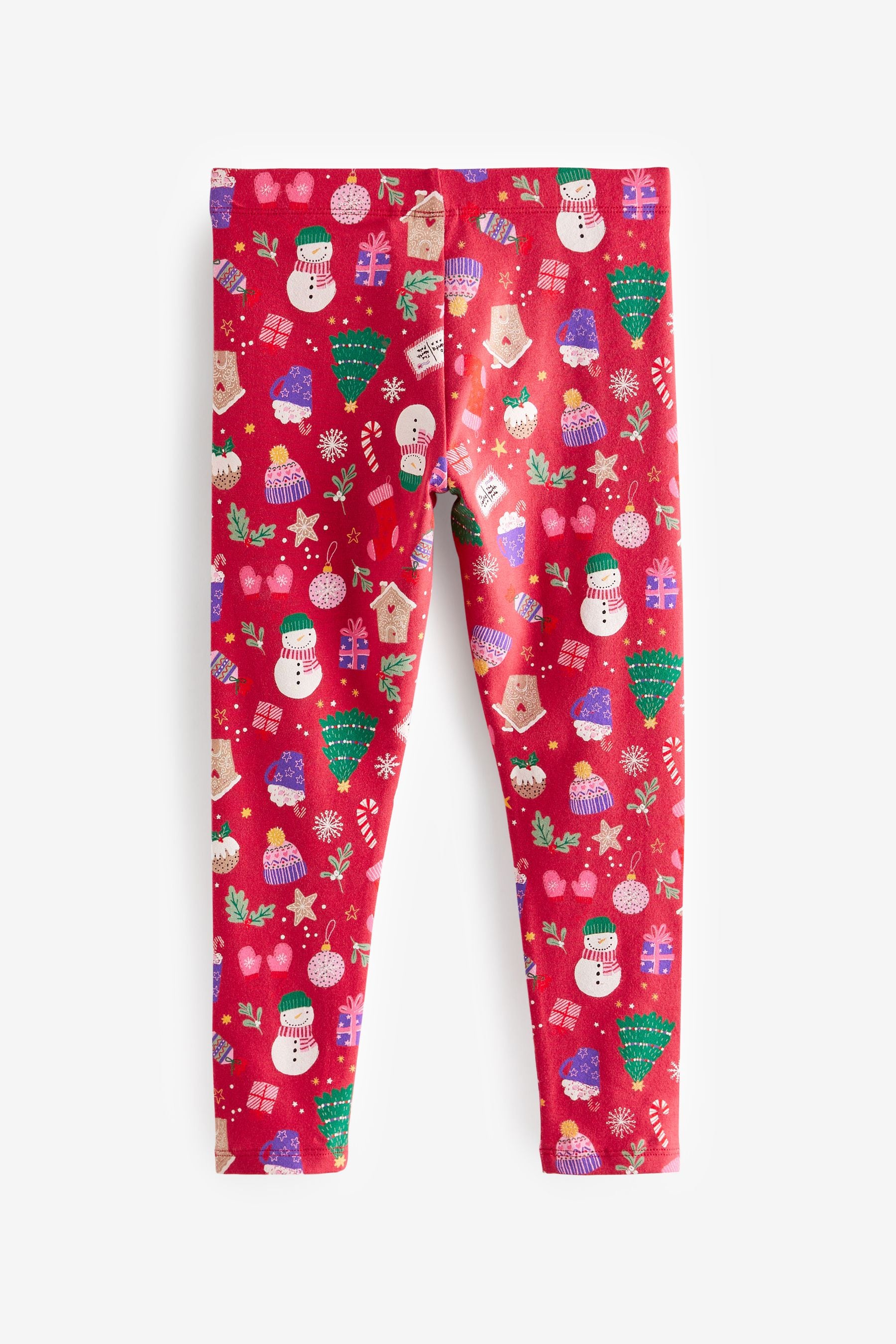 Red/White/Purple/Green Christmas Print Printed Leggings (3-16yrs)