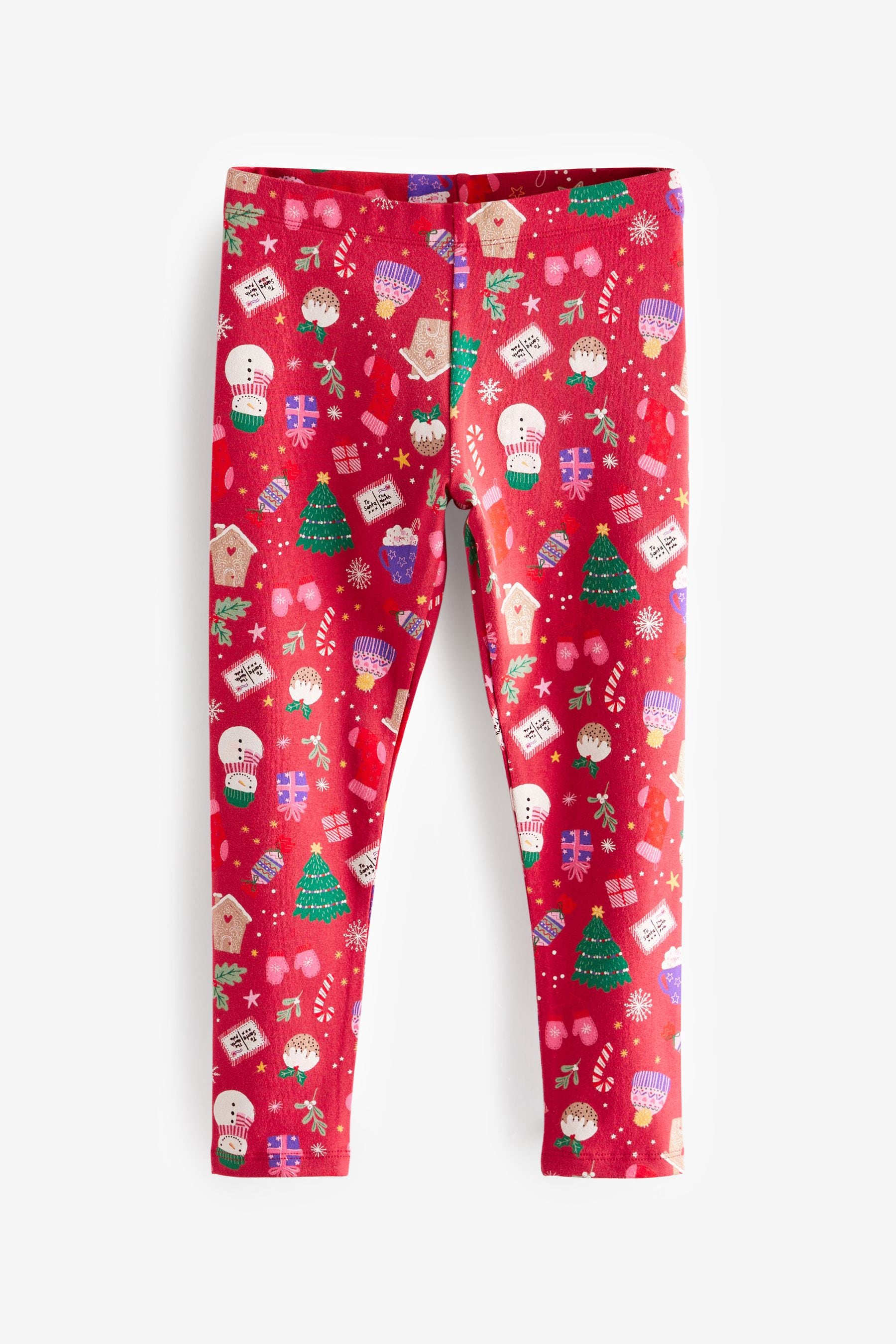 Red/White/Purple/Green Christmas Print Printed Leggings (3-16yrs)