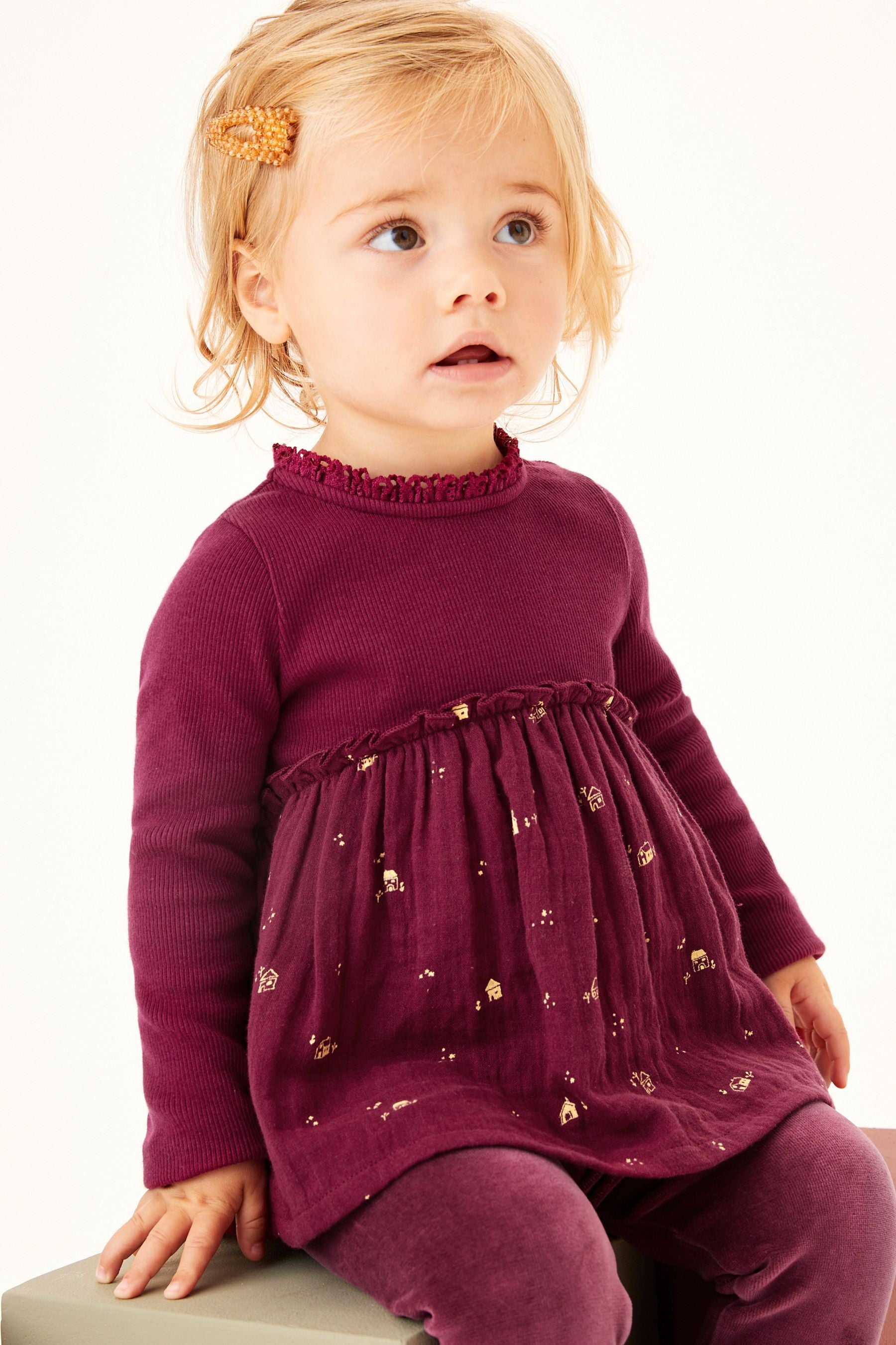 Berry Red House Print Long Sleeve Blouse (3mths-7yrs)