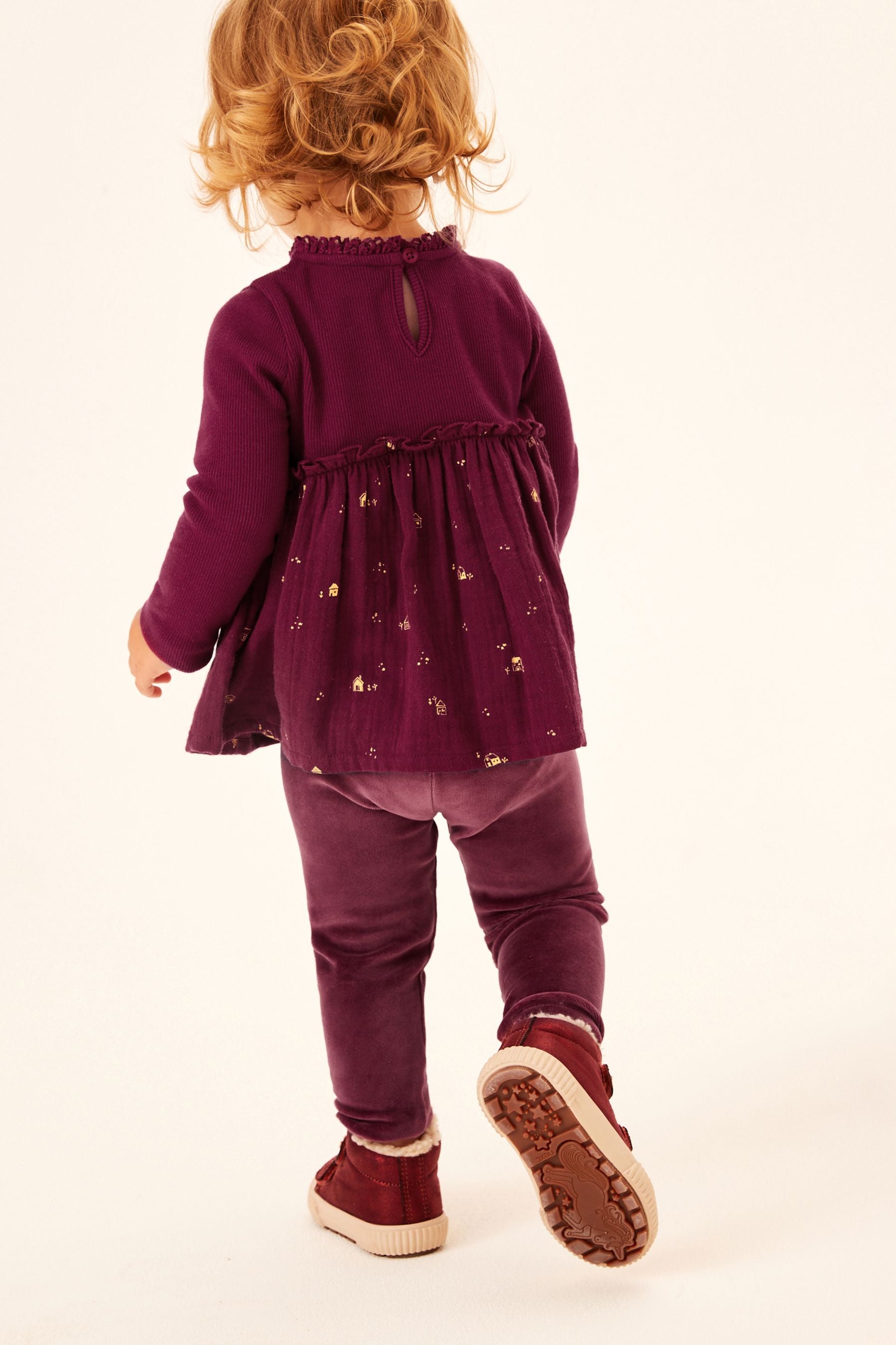 Berry Red House Print Long Sleeve Blouse (3mths-7yrs)