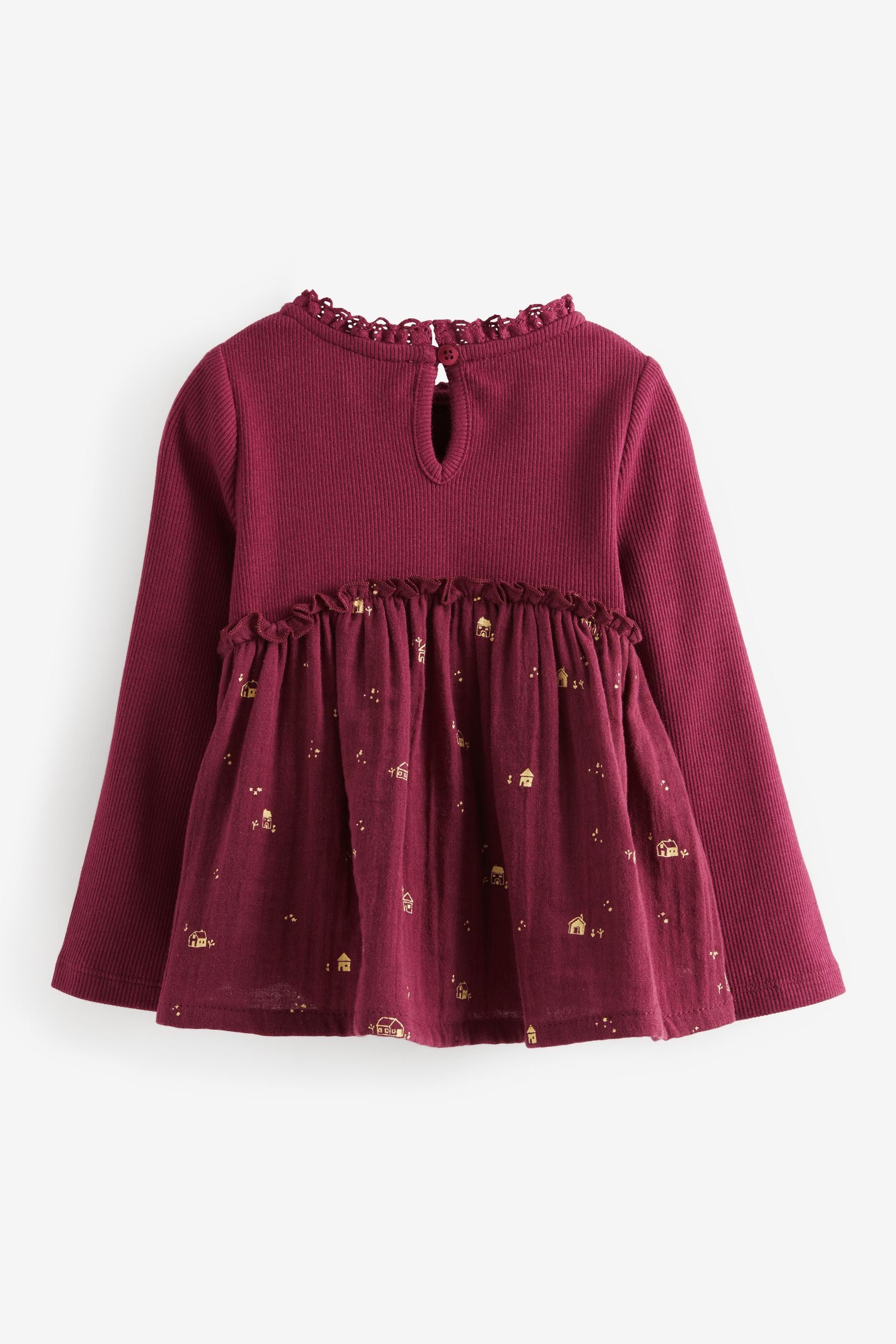 Berry Red House Print Long Sleeve Blouse (3mths-7yrs)