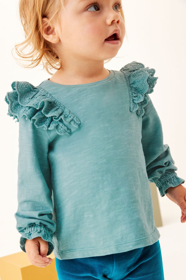 Teal Blue Broderie Frill Blouse (3mths-7yrs)