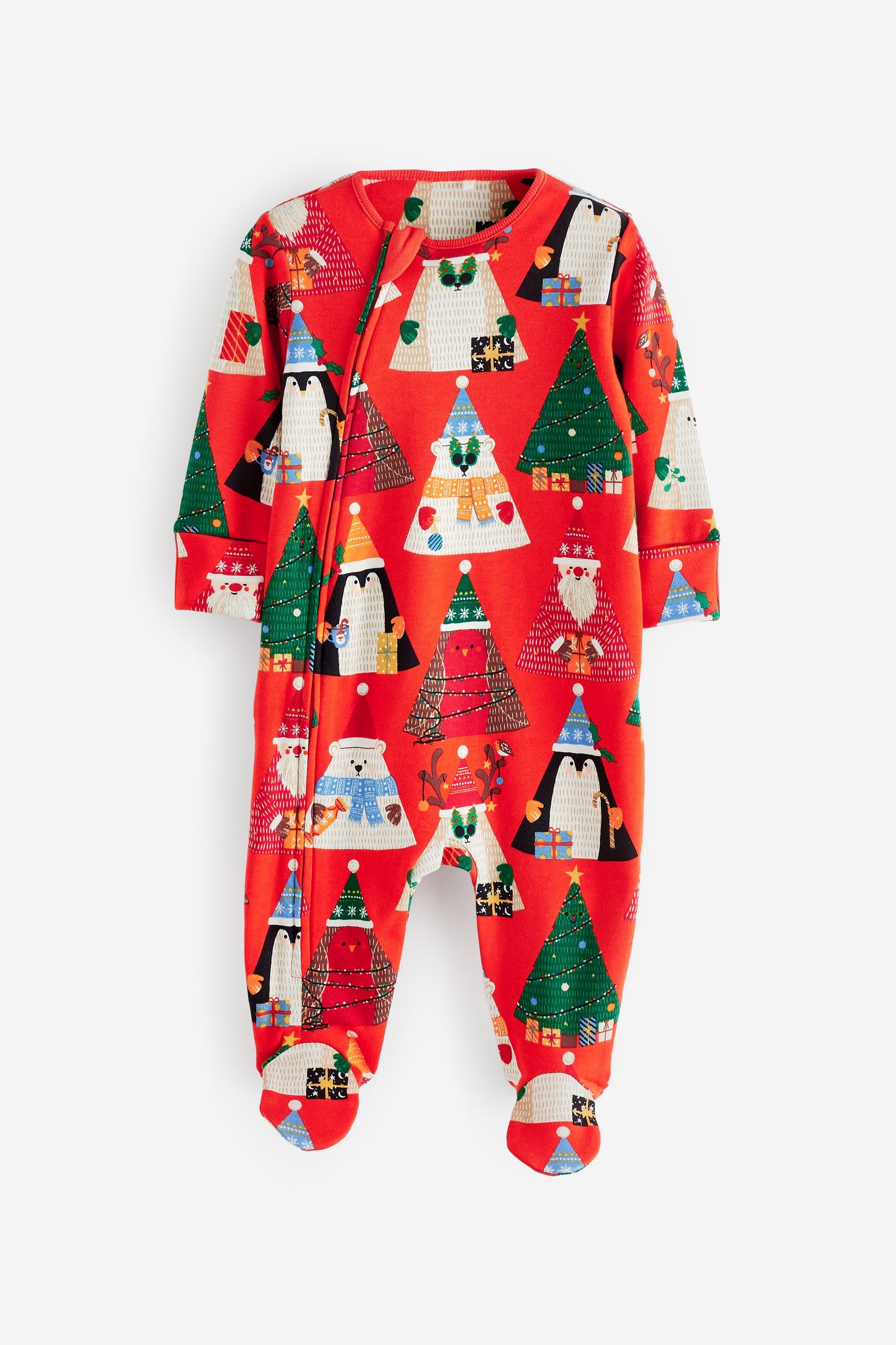 Red Baby Single Christmas Zip Sleepsuit (0-2yrs)