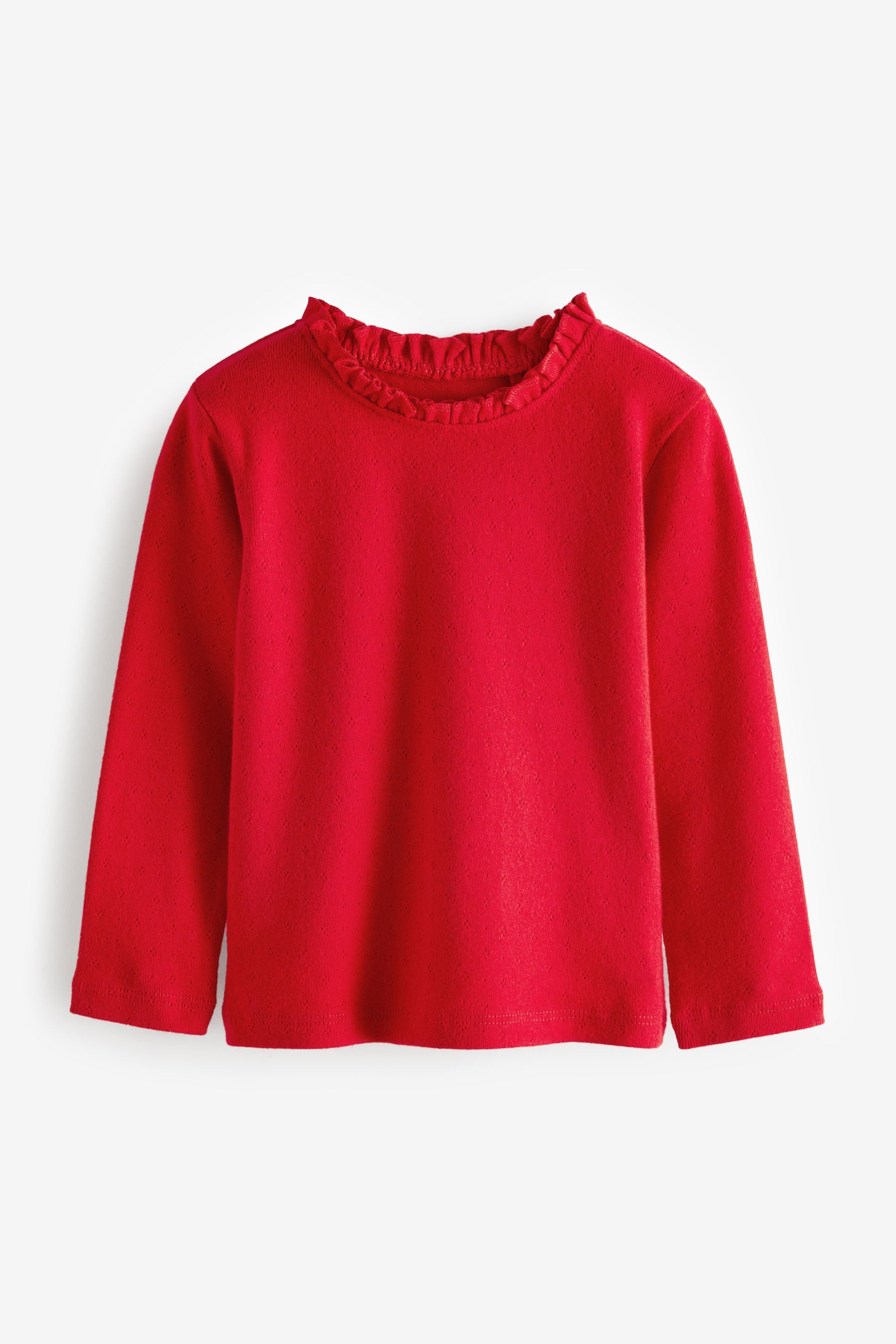 Red Long Sleeve Pointelle Cotton Top (3mths-7yrs)