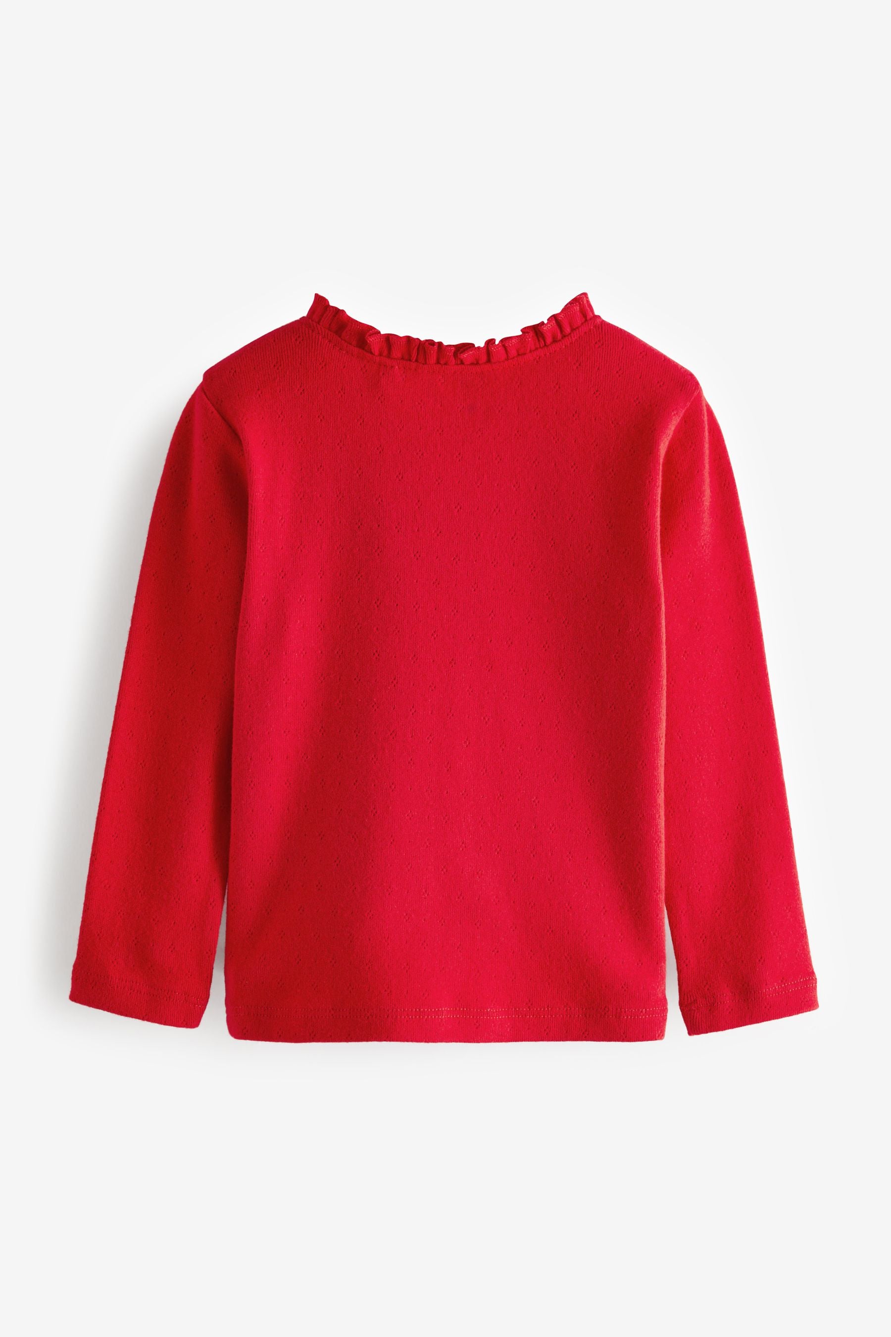 Red Long Sleeve Pointelle Cotton Top (3mths-7yrs)