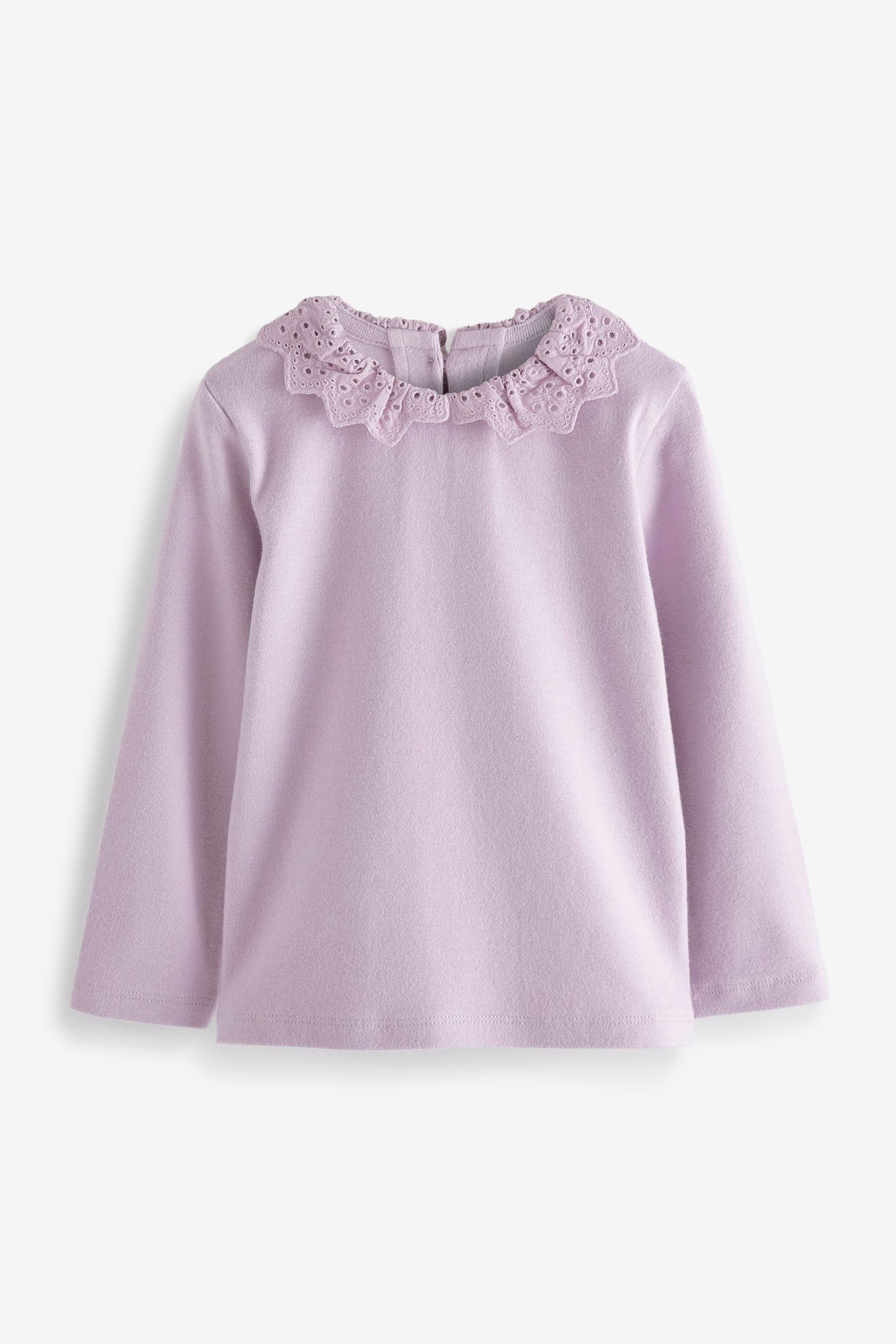 Lilac Purple Brushed Broderie Collar Top (3mths-7yrs)