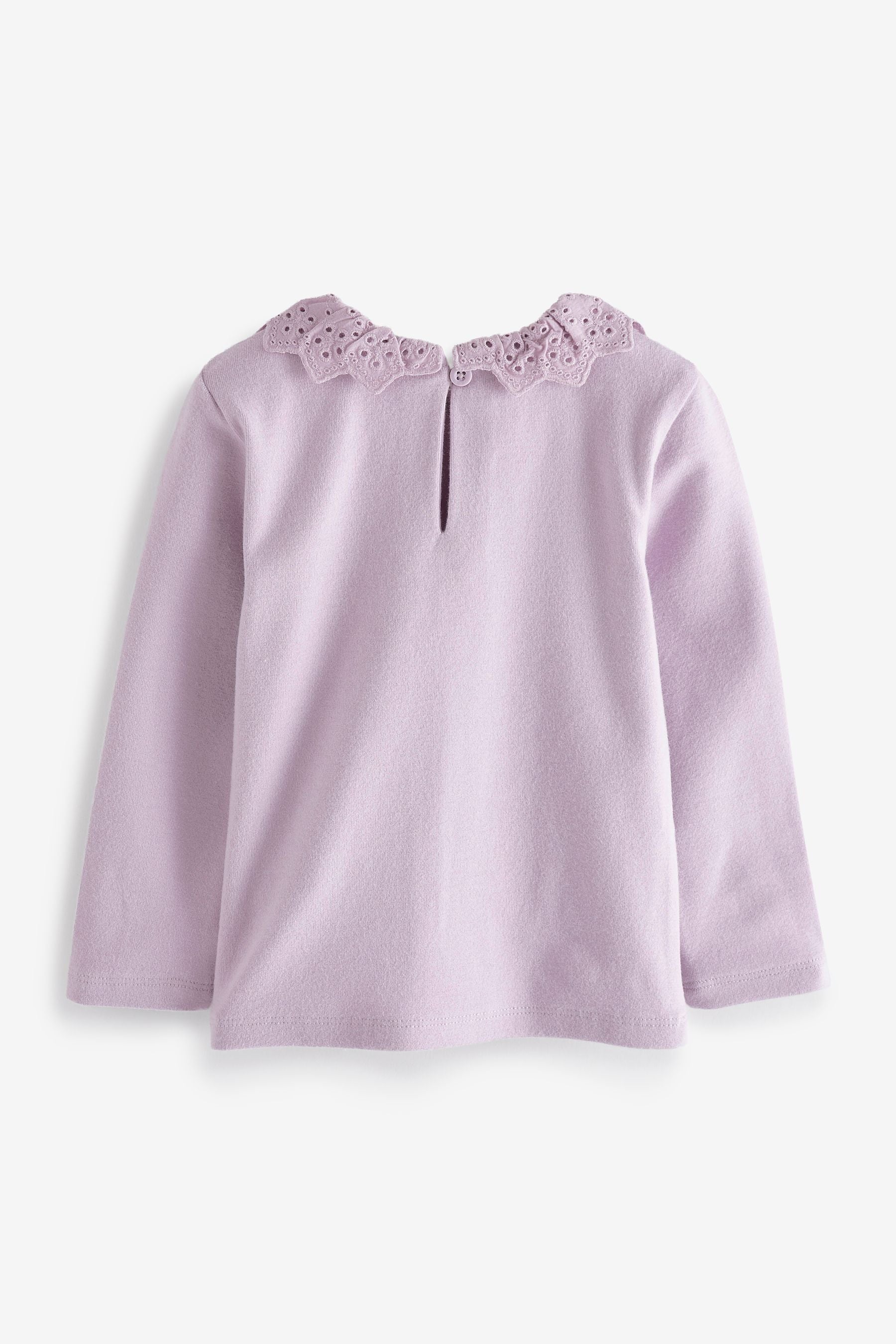 Lilac Purple Brushed Broderie Collar Top (3mths-7yrs)