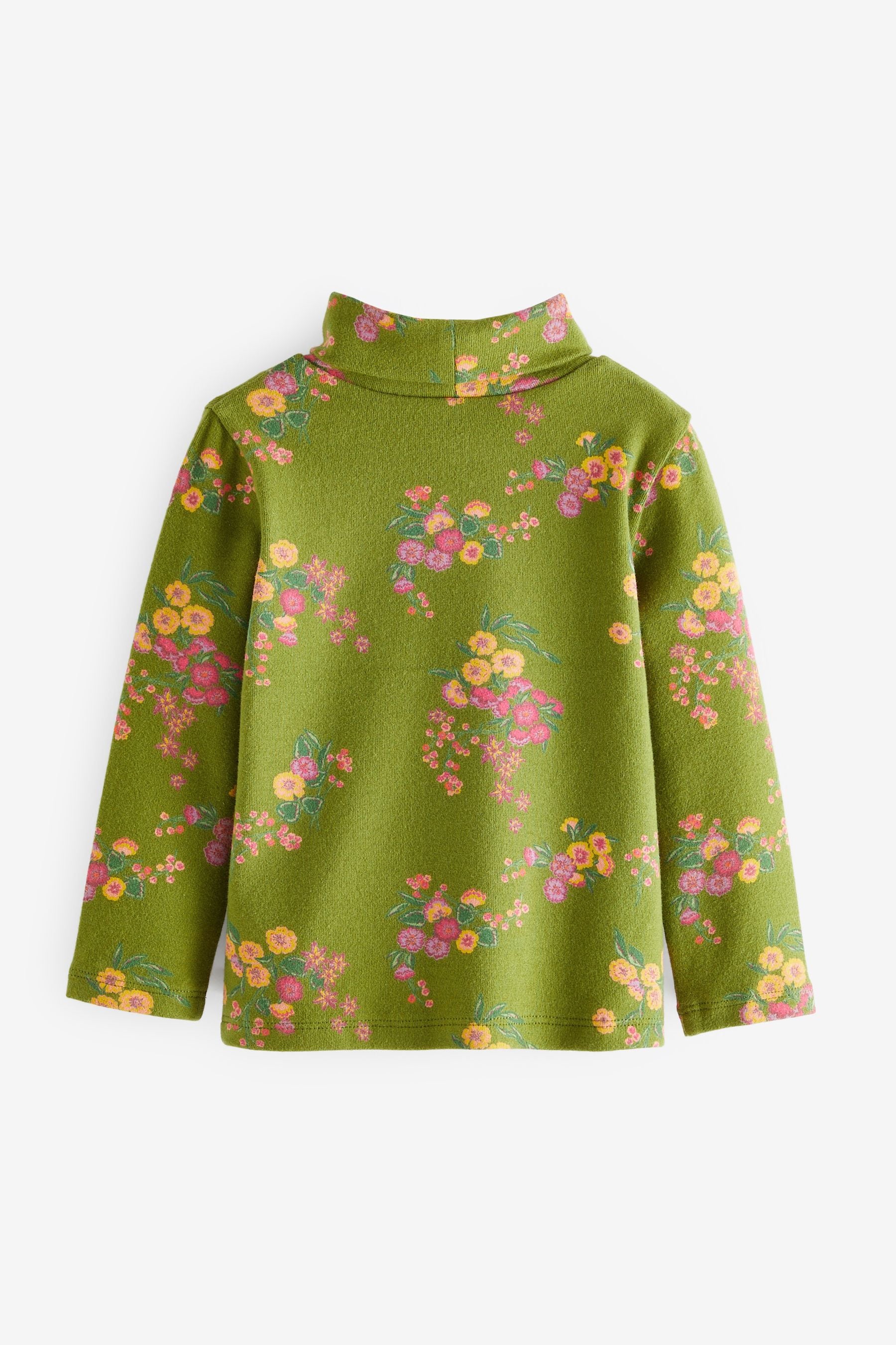 Khaki Green Floral Long Sleeve Roll Neck Top (3mths-7yrs)