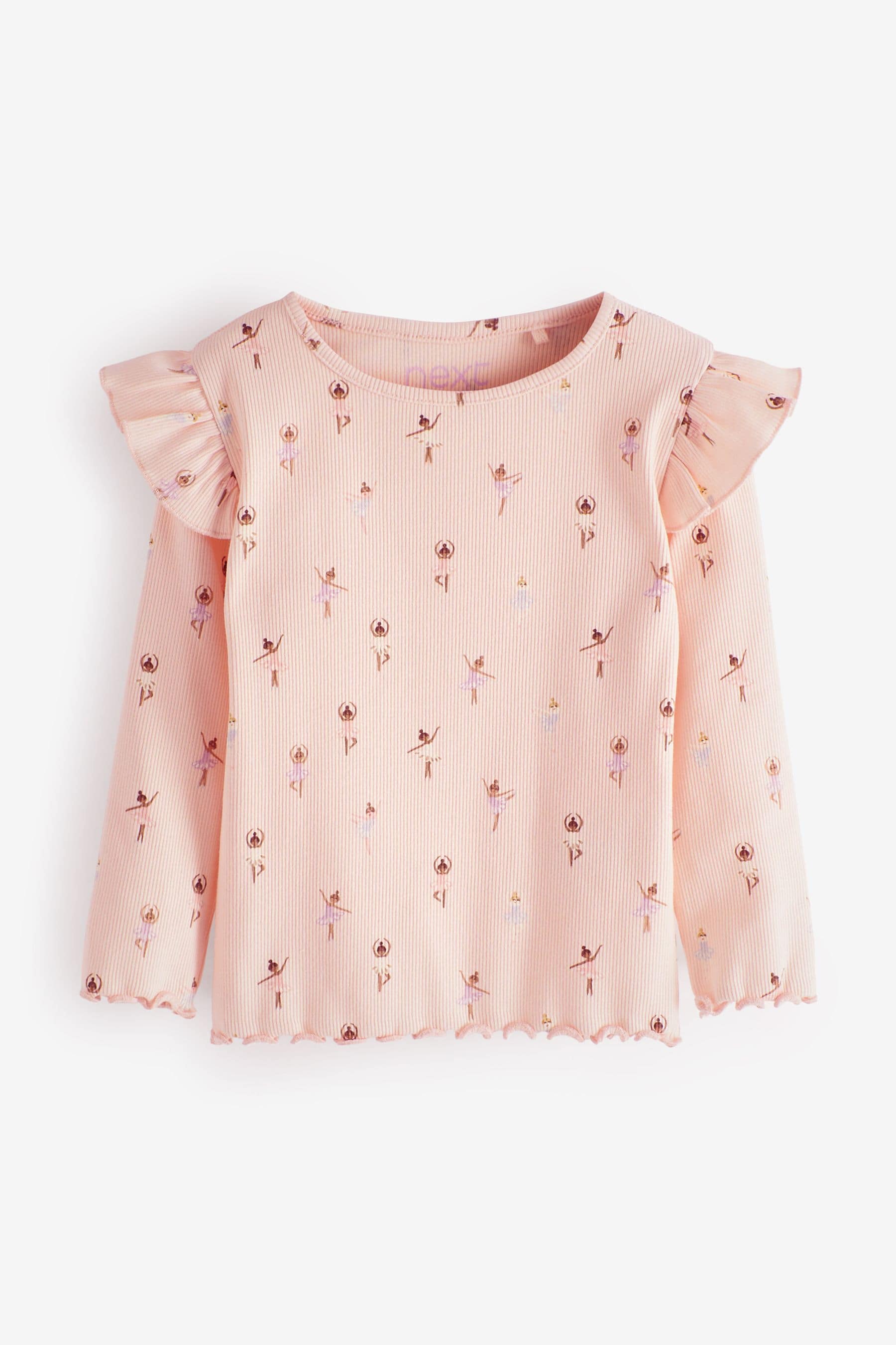 Pink Ballerina Long Sleeve Frill Rib Jersey Top (3mths-7yrs)