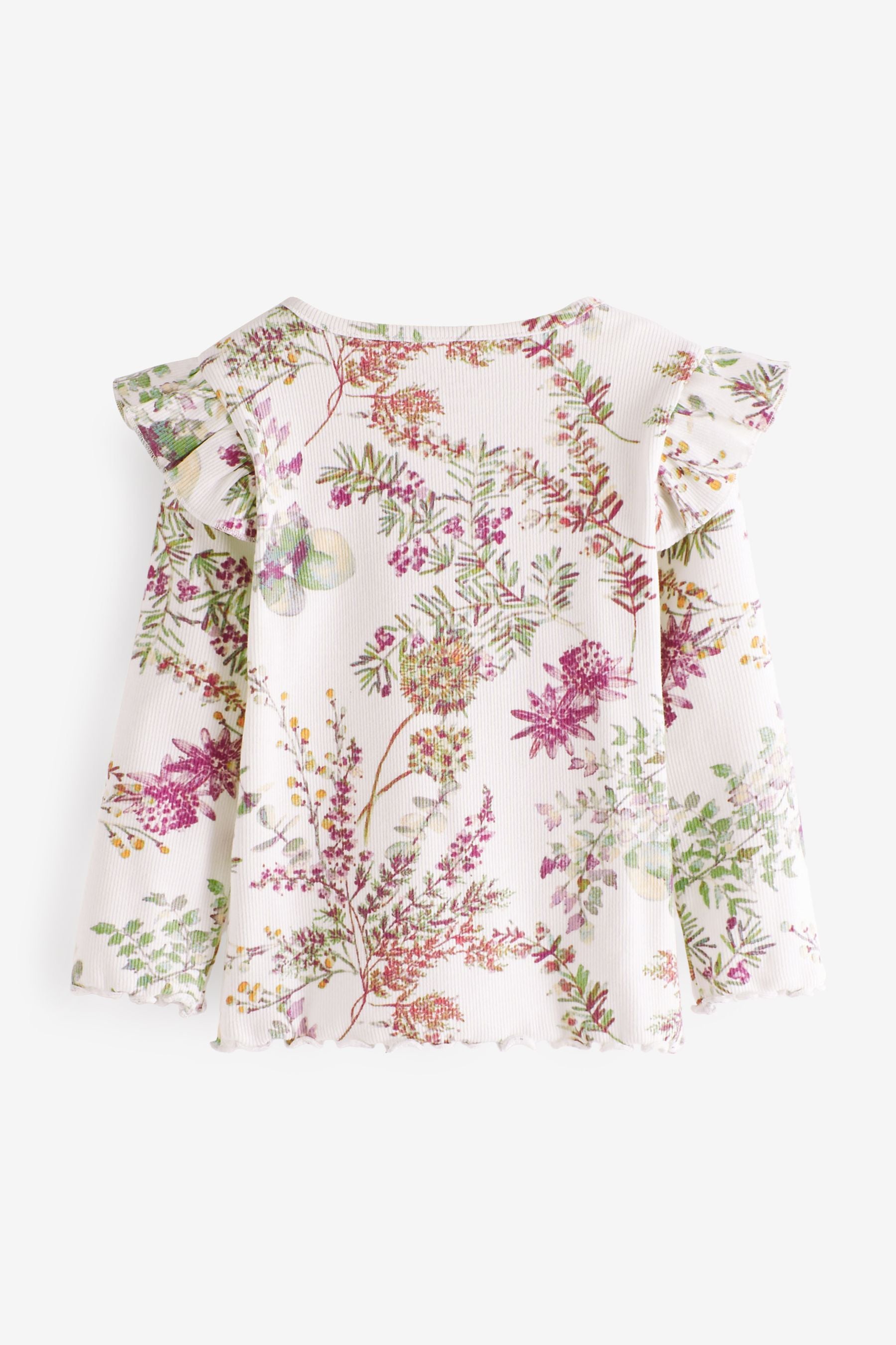 Cream Floral Long Sleeve Frill Rib Jersey Top (3mths-7yrs)