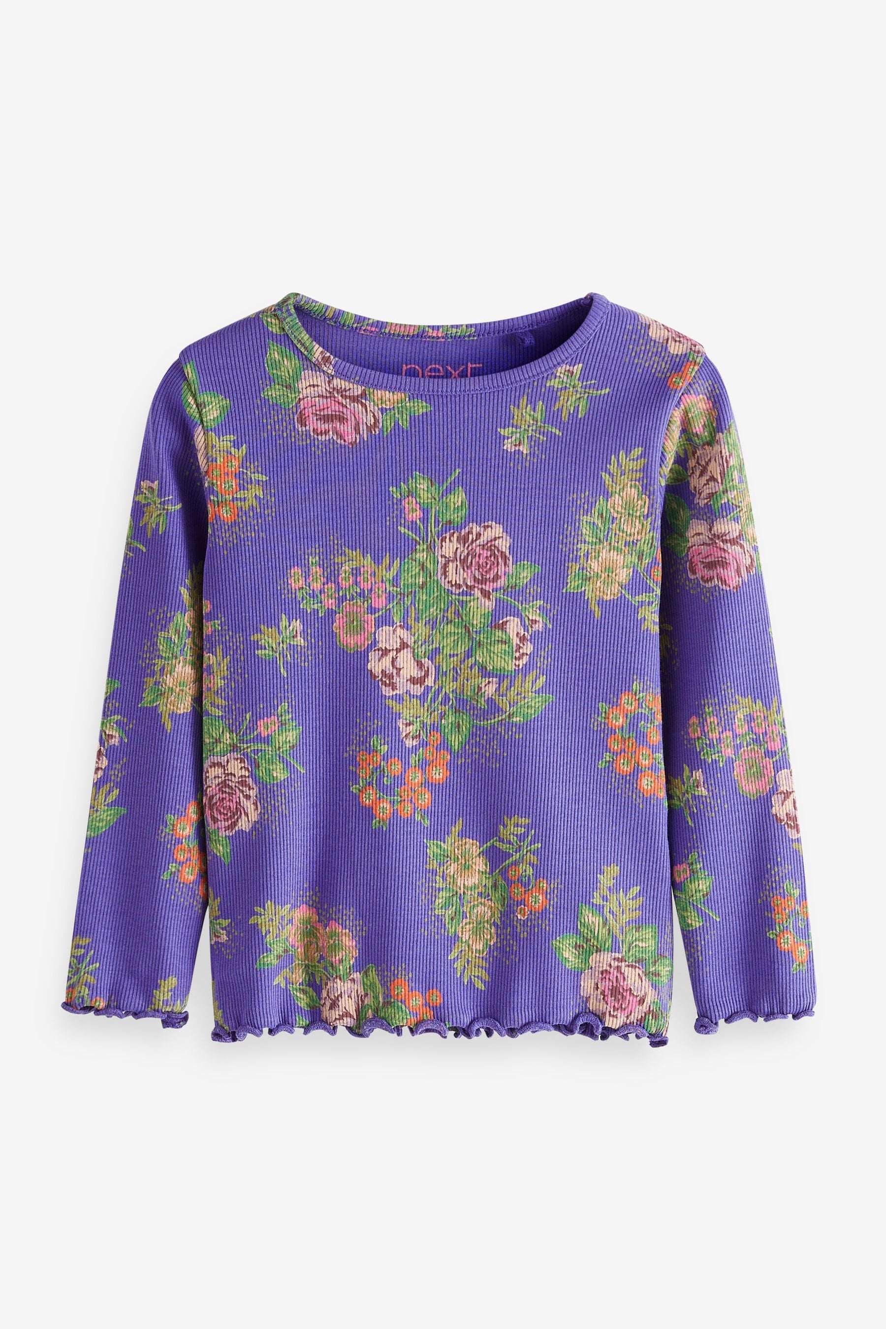 Blue Floral Long Sleeve Rib T-Shirt (3mths-7yrs)