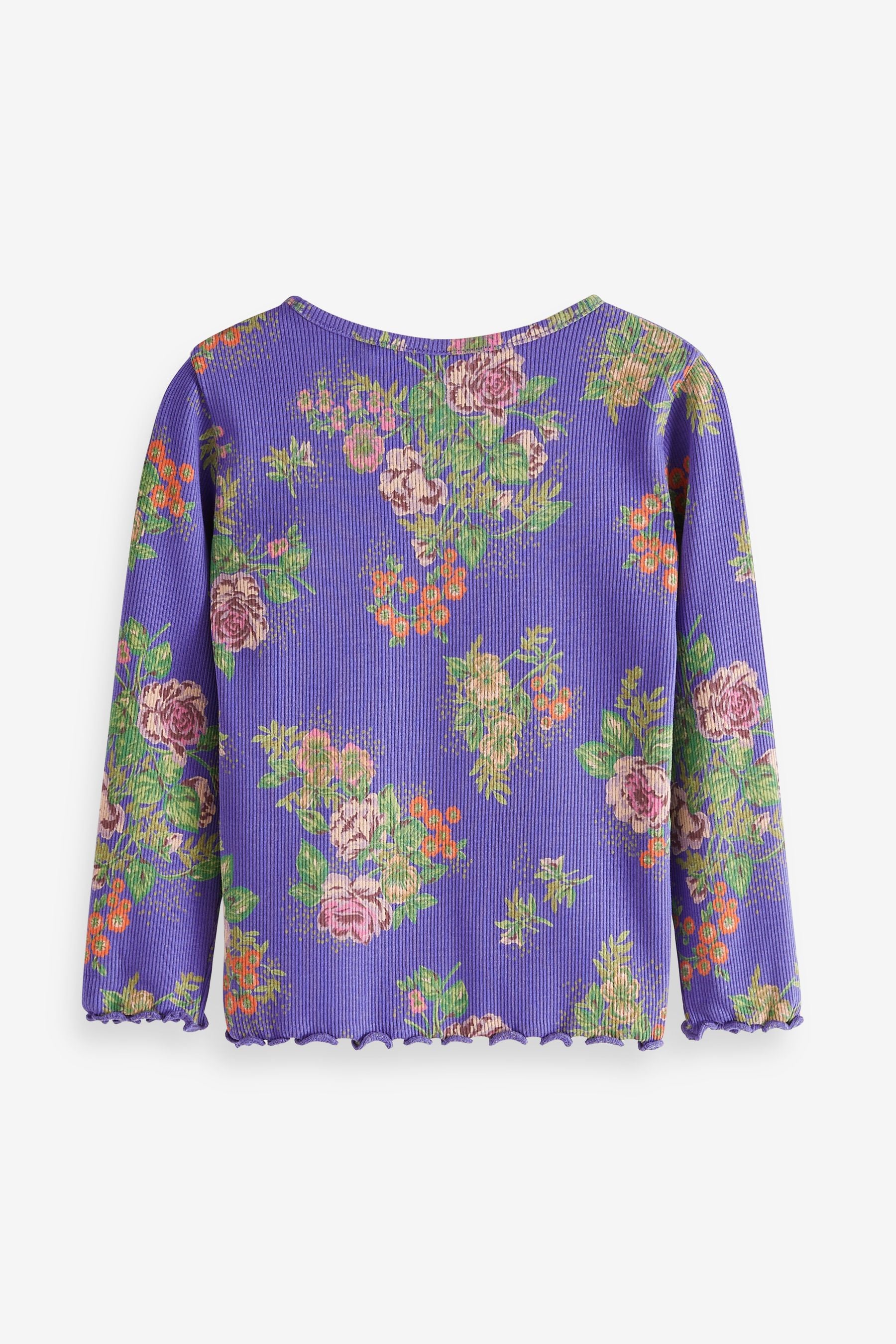 Blue Floral Long Sleeve Rib T-Shirt (3mths-7yrs)