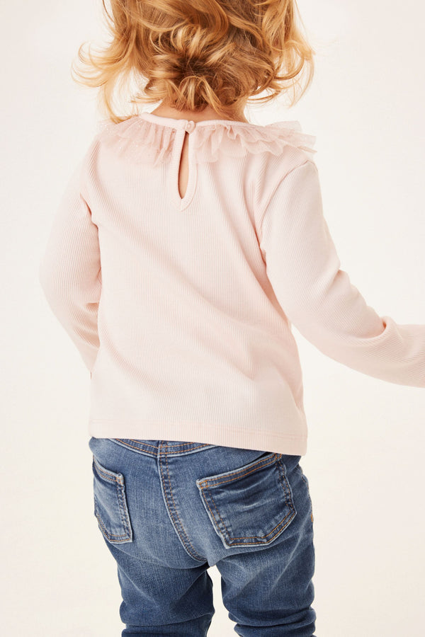 Pale Pink Long Sleeve Sparkle Collar Party Top (3mths-7yrs)