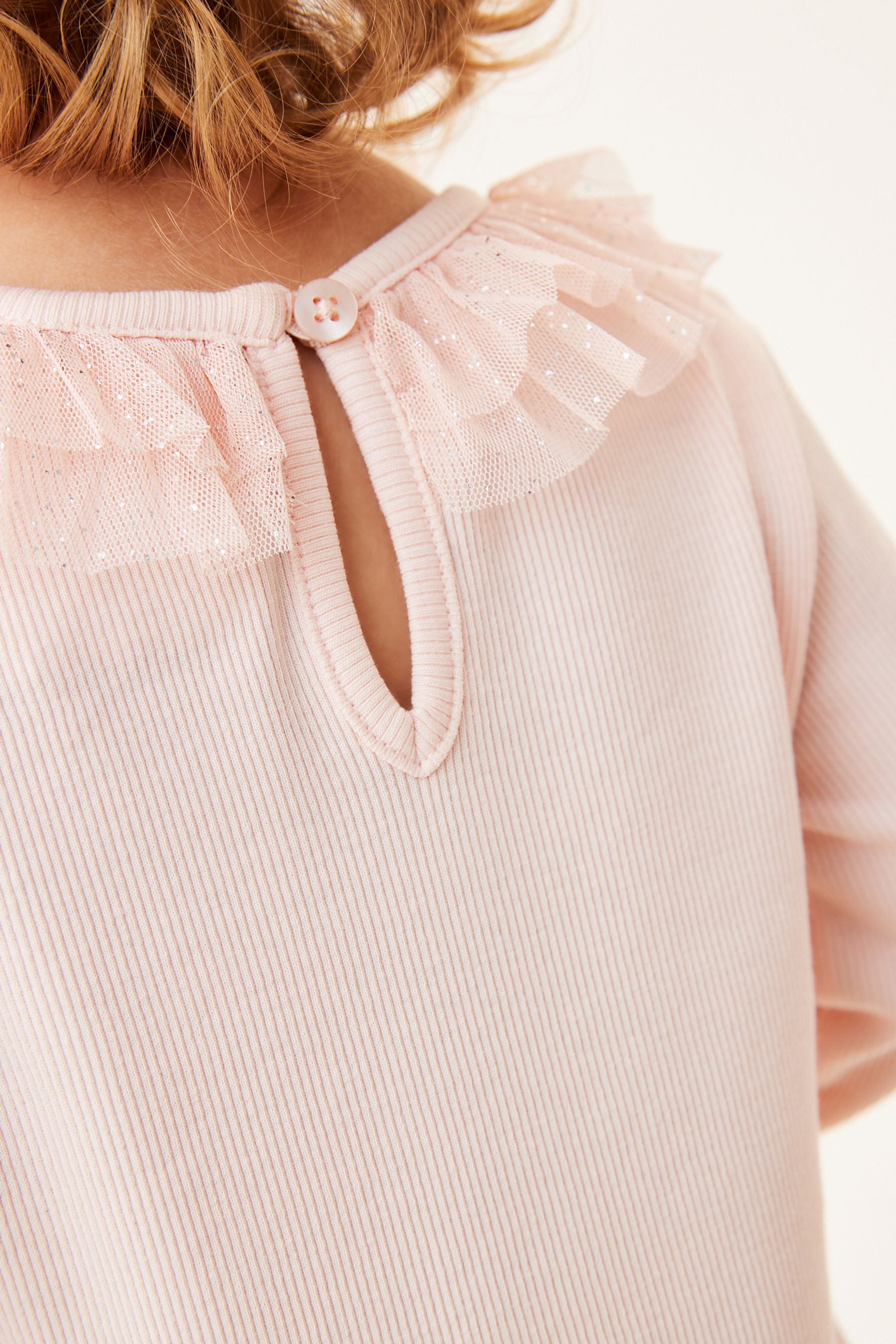 Pale Pink Long Sleeve Sparkle Collar Party Top (3mths-7yrs)