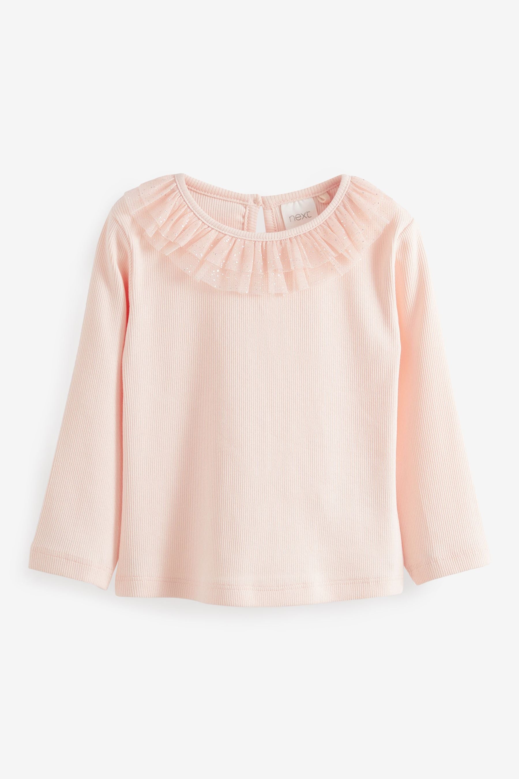 Pale Pink Long Sleeve Sparkle Collar Party Top (3mths-7yrs)