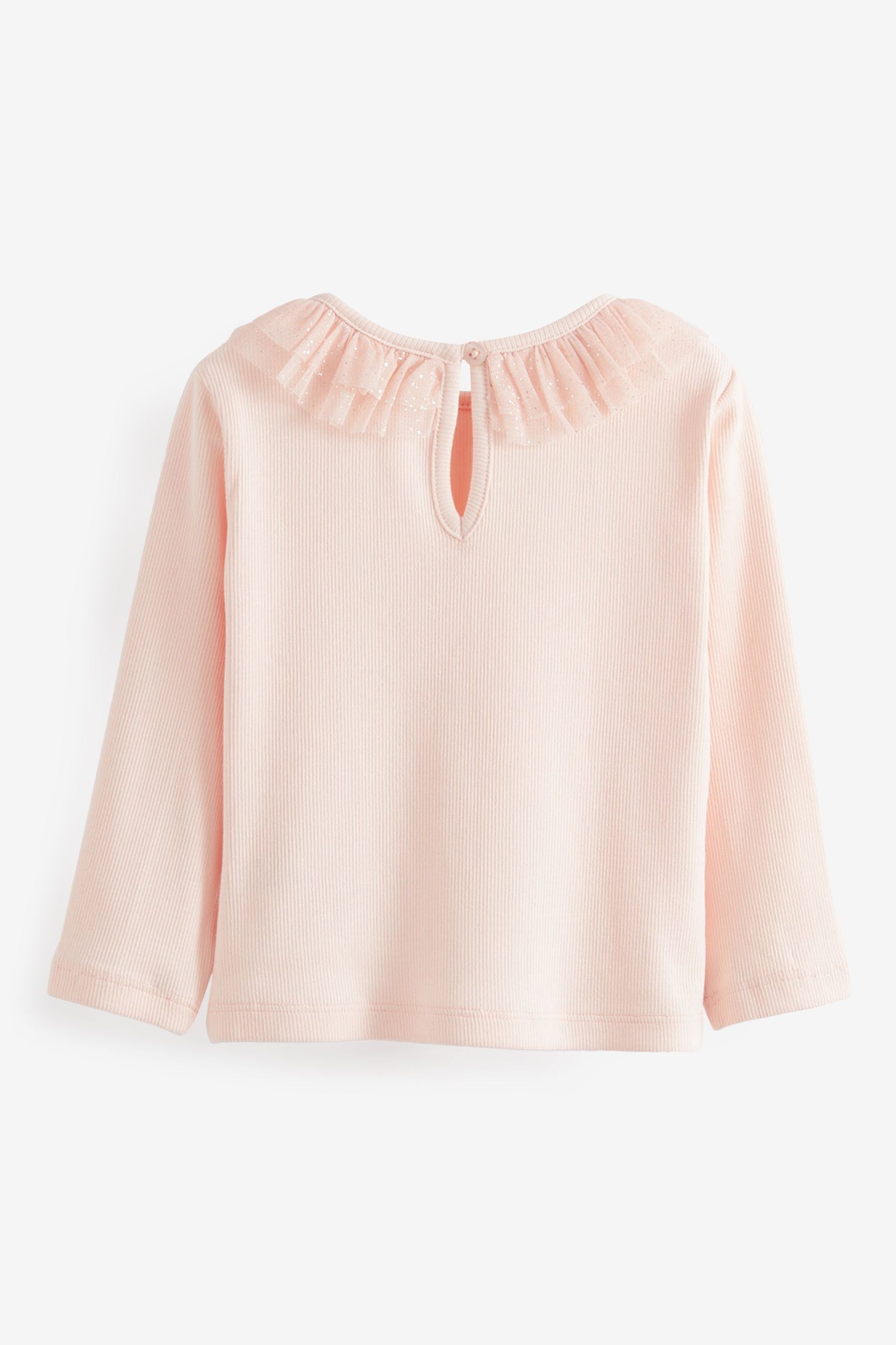 Pale Pink Long Sleeve Sparkle Collar Party Top (3mths-7yrs)