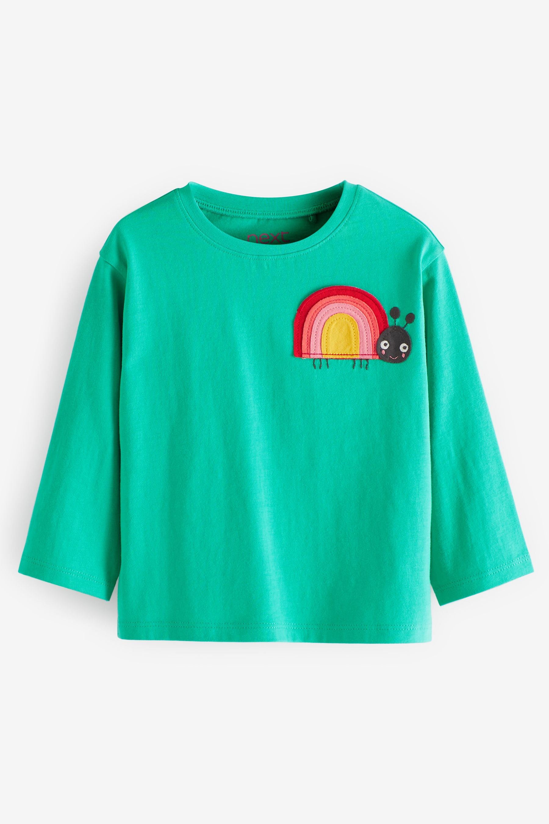 Green Ladybird Pocket Long Sleeve Cotton T-Shirt (3mths-7yrs)