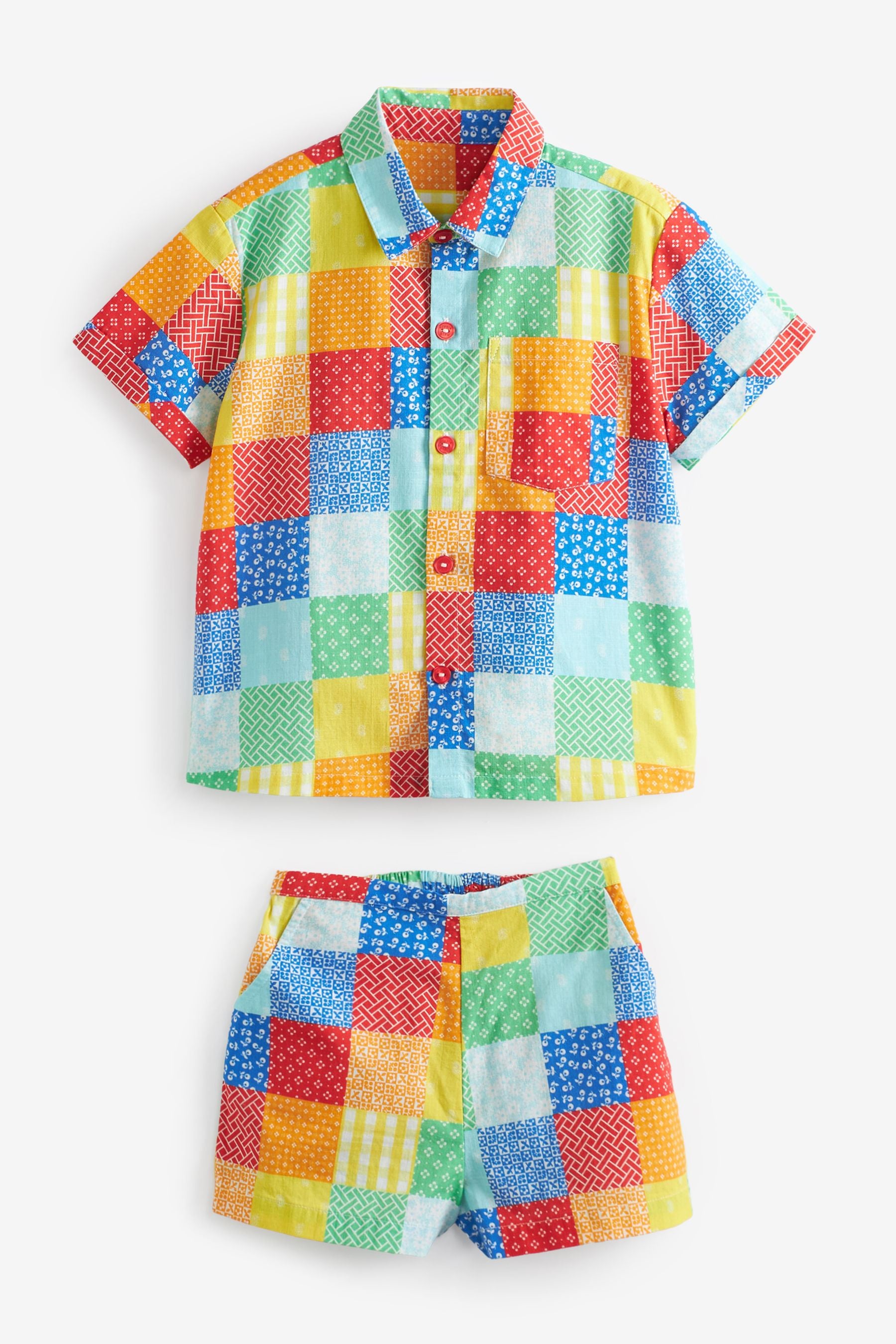 Little Bird Rainbow Patchwork Shirt And Shorts Set