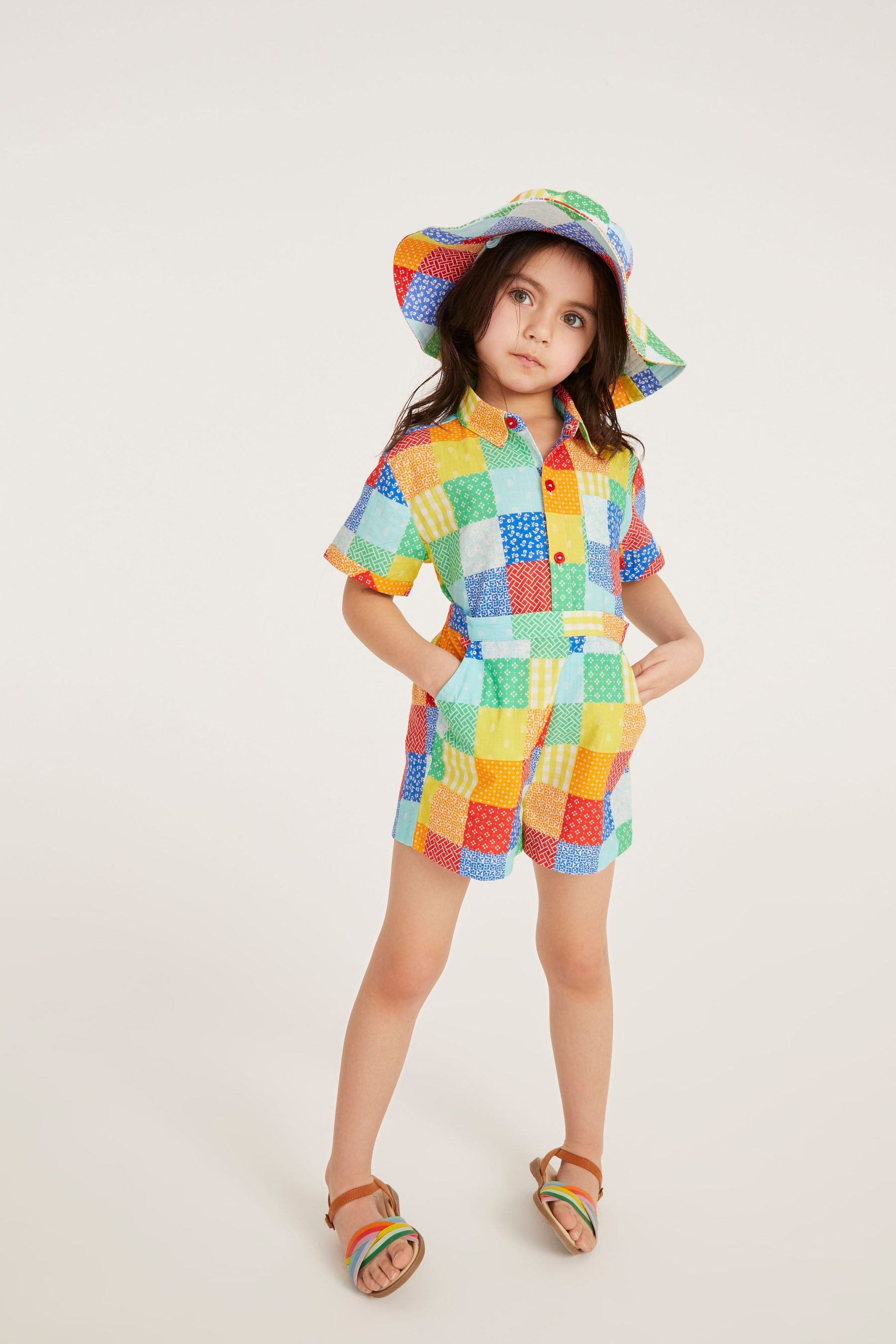 Little Bird Rainbow Patchwork Shirt And Shorts Set