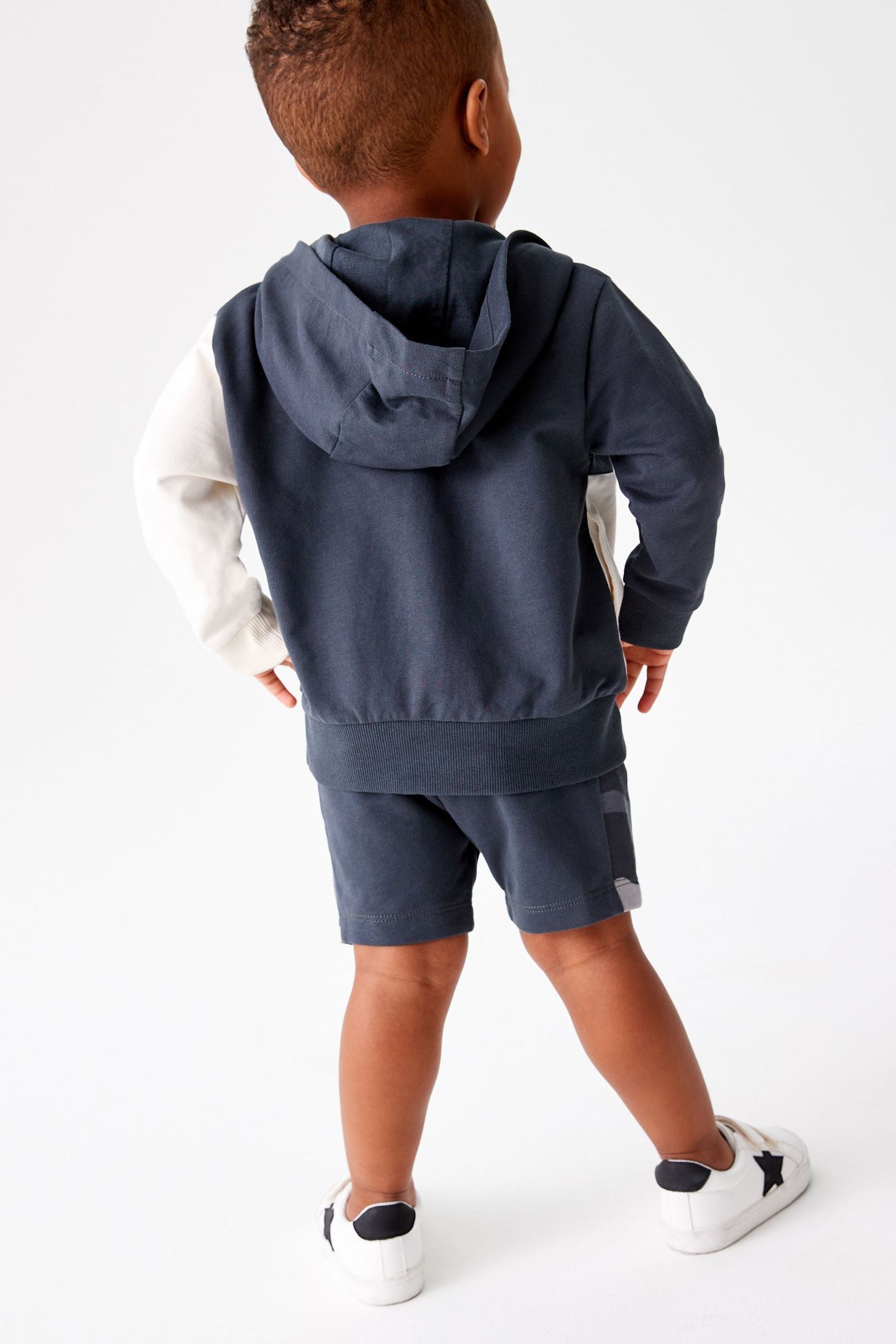 Monochrome Camouflage Colourblock Zip Through Hoodie and Shorts (3mths-7yrs)